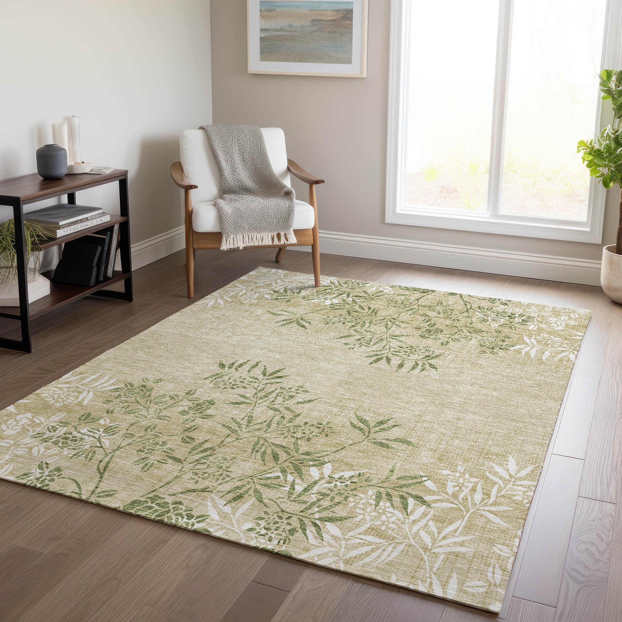 Addison Rugs Chantille Indoor/Outdoor Transitional Floral Khaki Washable Rectangle Rug, 2'6" x 3'10"