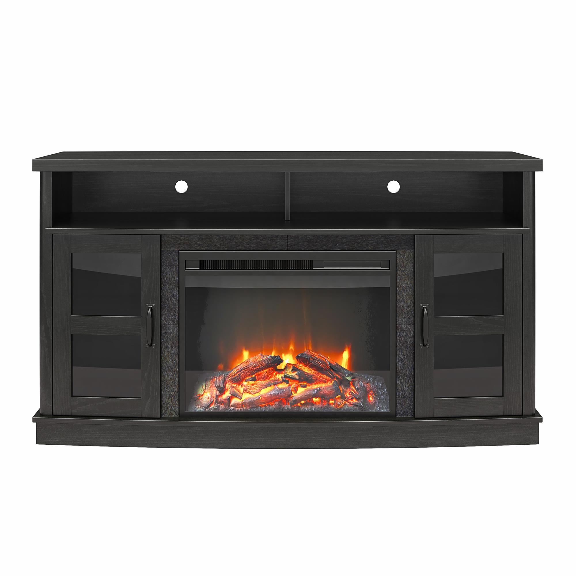 Barrow Creek Black Oak Fireplace TV Console with Glass Doors