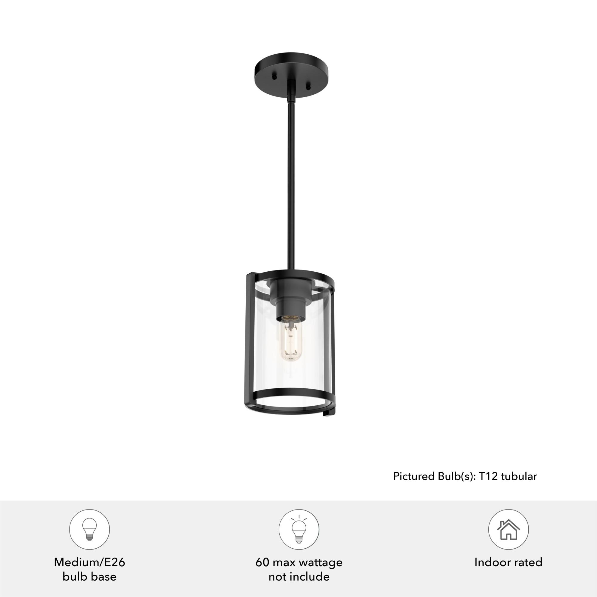 Astwood Clear Glass Mini Pendant Ceiling Light Fixture Matte Black - Hunter Fan: UL Listed, Adjustable Height