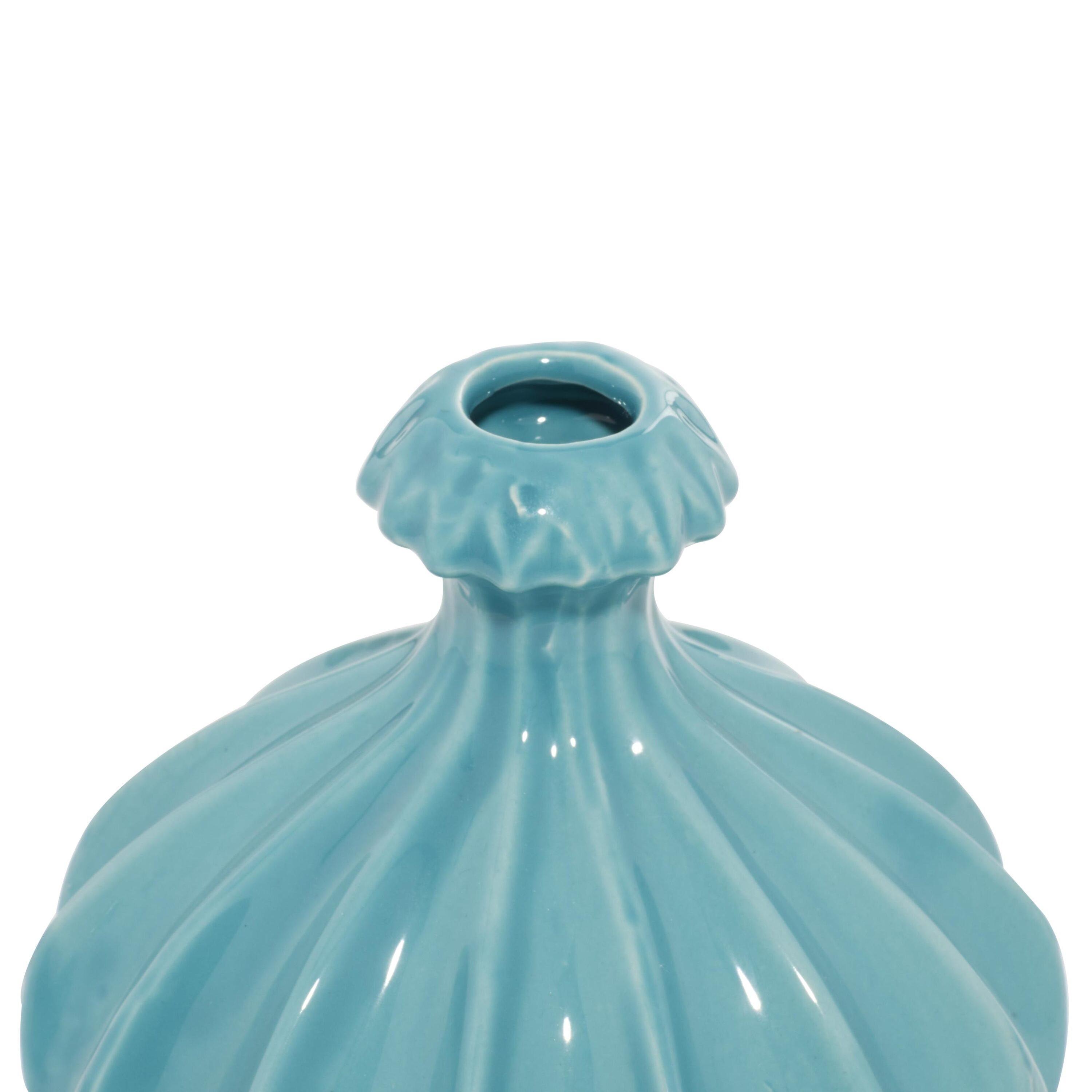 DecMode 6"W, 6"H Blue Ceramic Vase with Varying Patterns, Set of 3