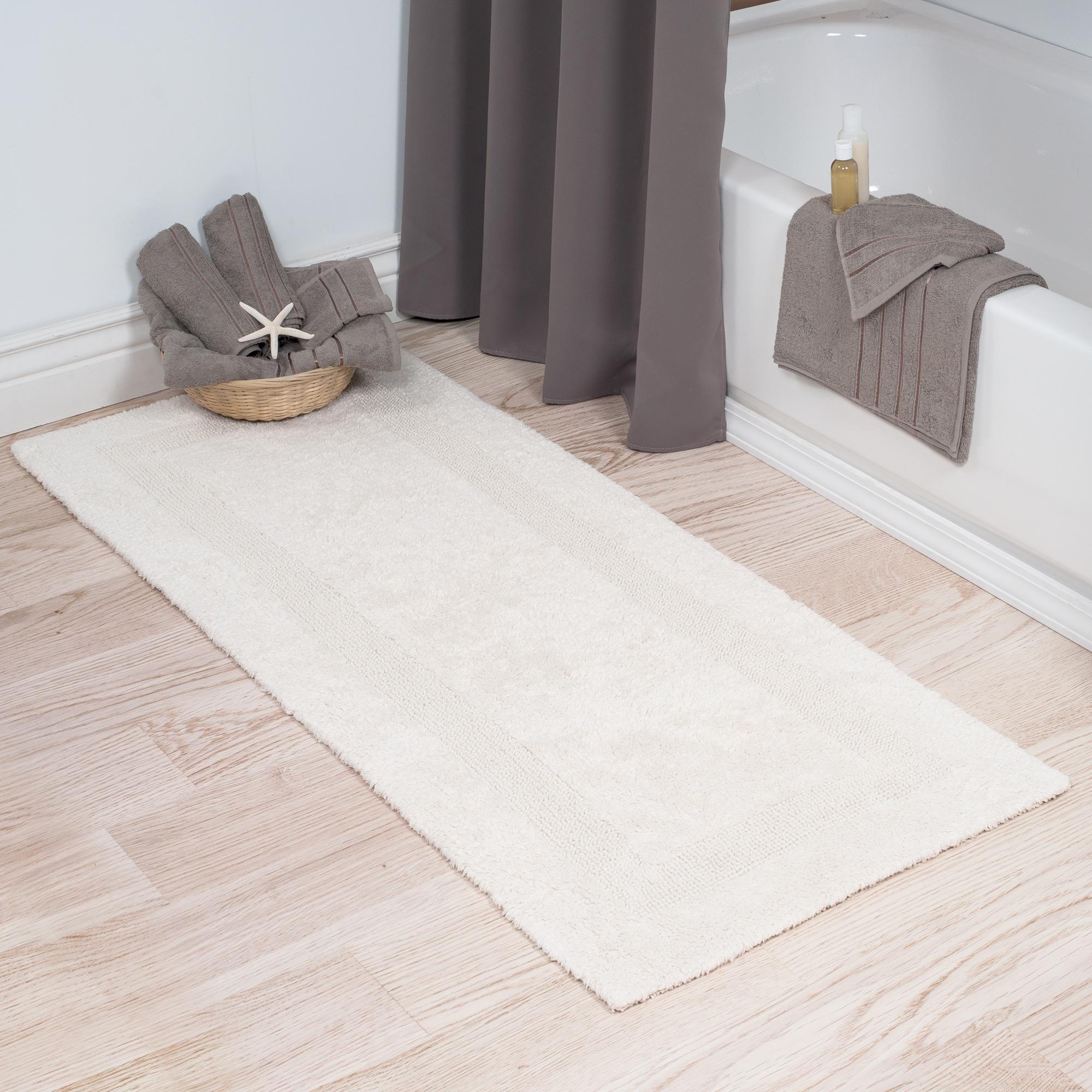 Ivory Cotton Reversible Long Bathroom Runner Rug 24" x 60"