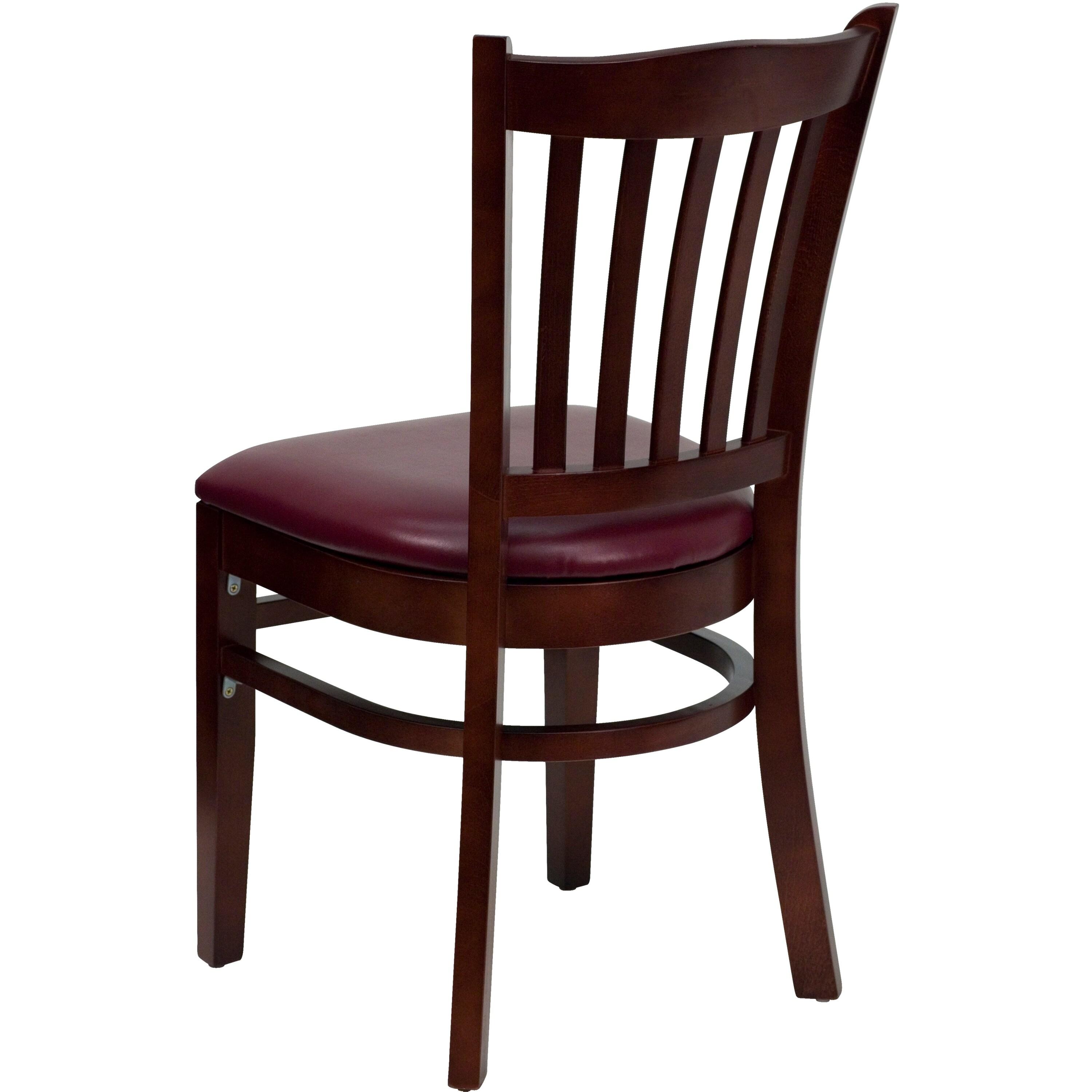 Flash Furniture HERCULES Series Vertical Slat Back Mahogany Wood Restaurant Chair - Burgundy Vinyl Seat