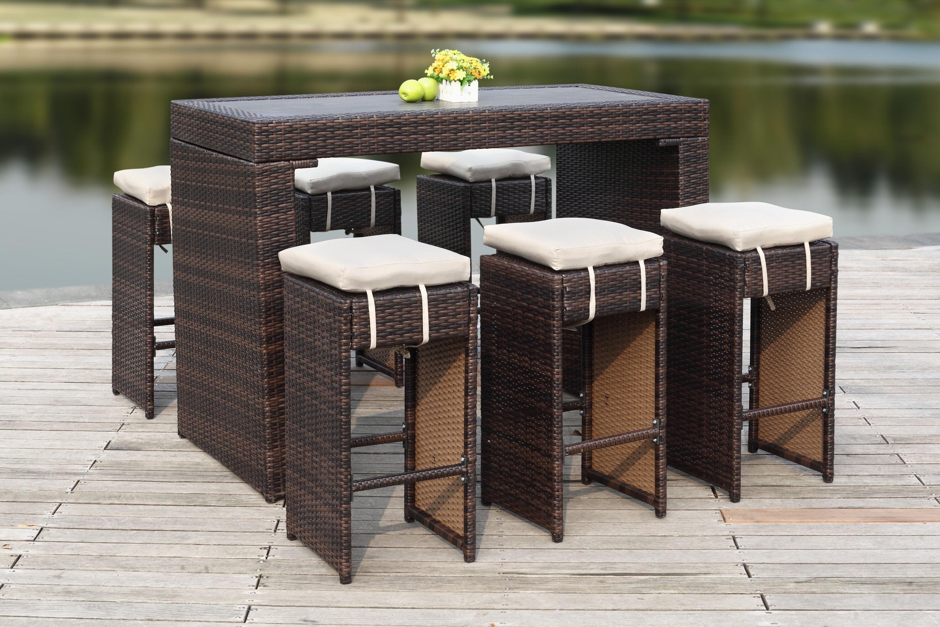 Sanders Outdoor Bar Set - Titanium/Sand - Safavieh