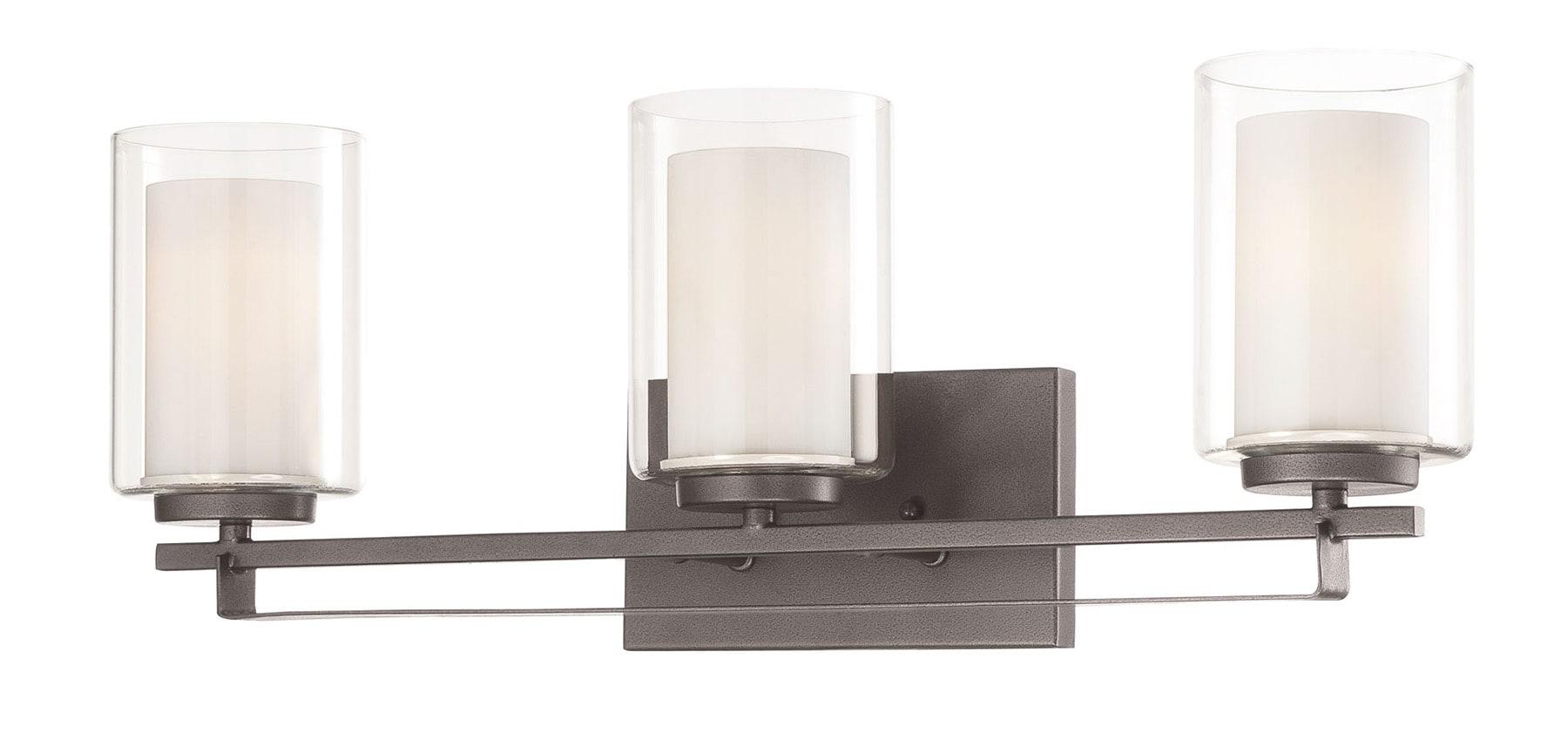 Smoked Iron Cylinder 3-Light Vanity Fixture with Etched White Glass