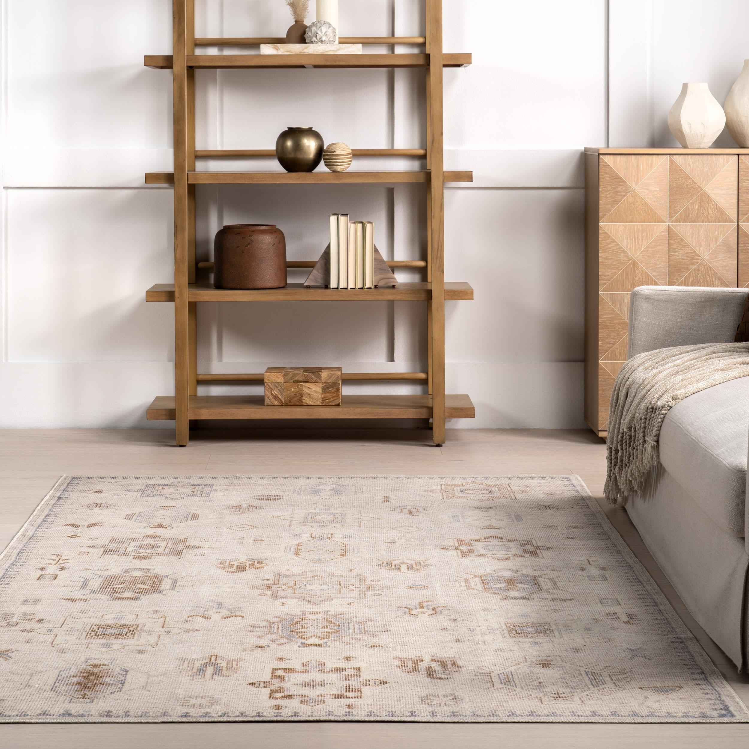 Nuloom Krystin Distressed Pet Friendly Machine Washable Area Rug, 5' x 8', Beige
