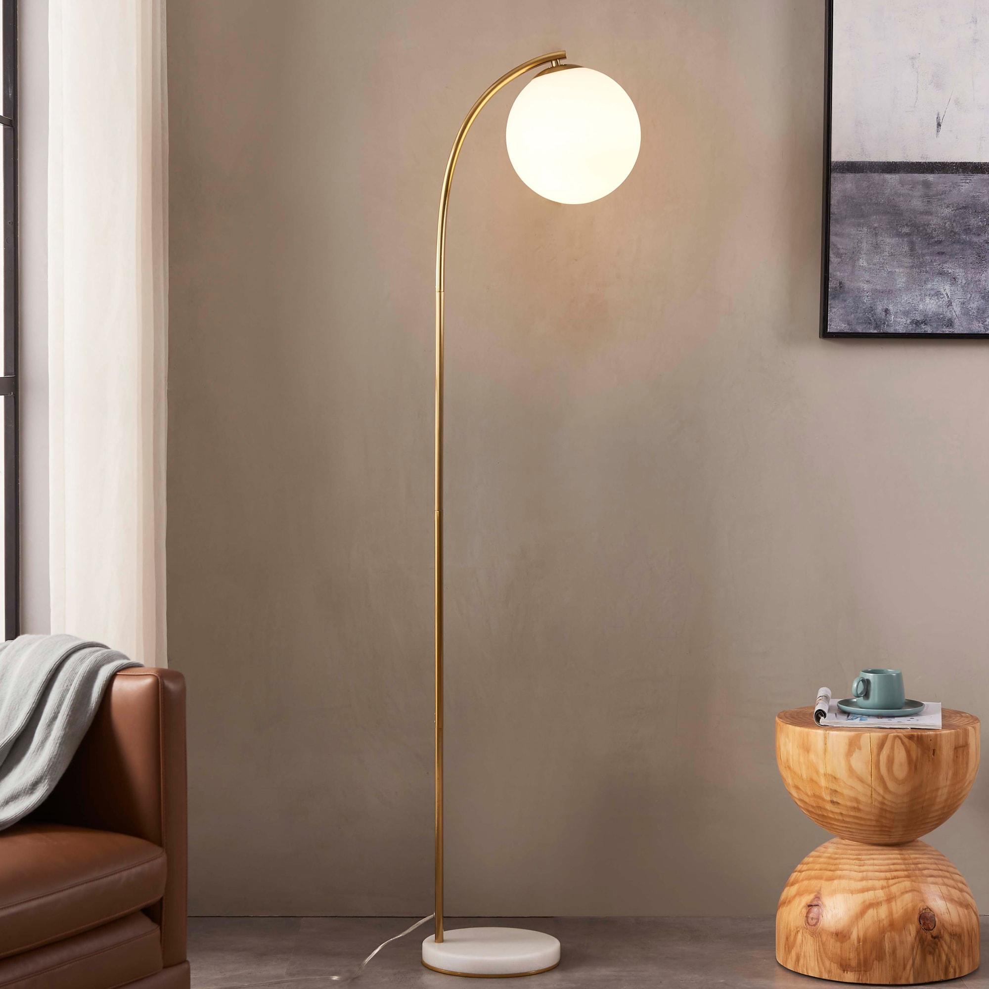 Luna Drop 75 in. Modern LED Arc Floor Lamp with Frosted Glass Globe Shade