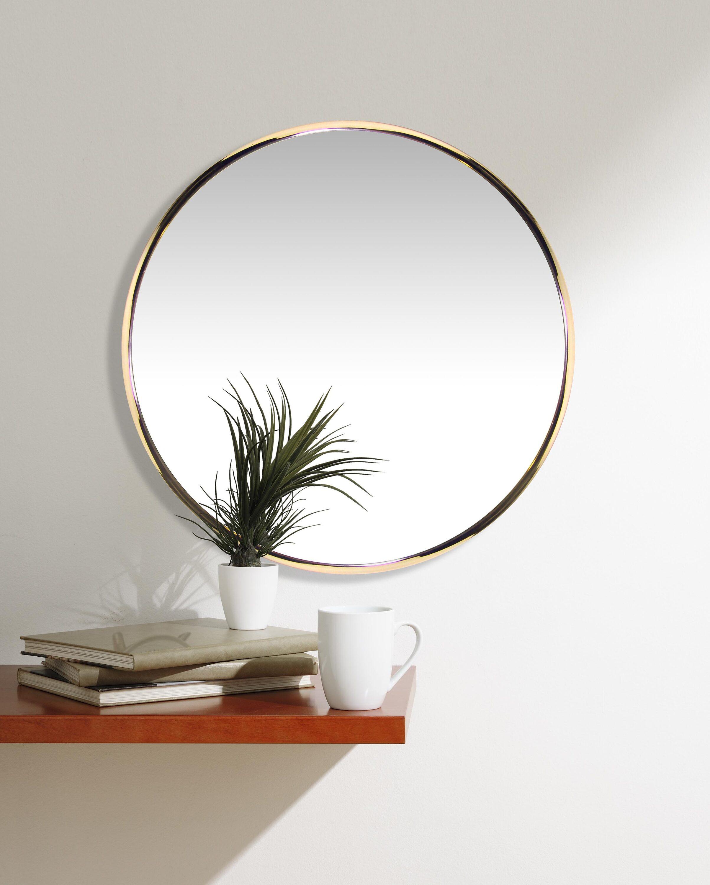 17.5" Franc Round Hanging Wall Mirror with Metal Chain Gold - Infinity Instruments: Modern Decor, No Assembly Required