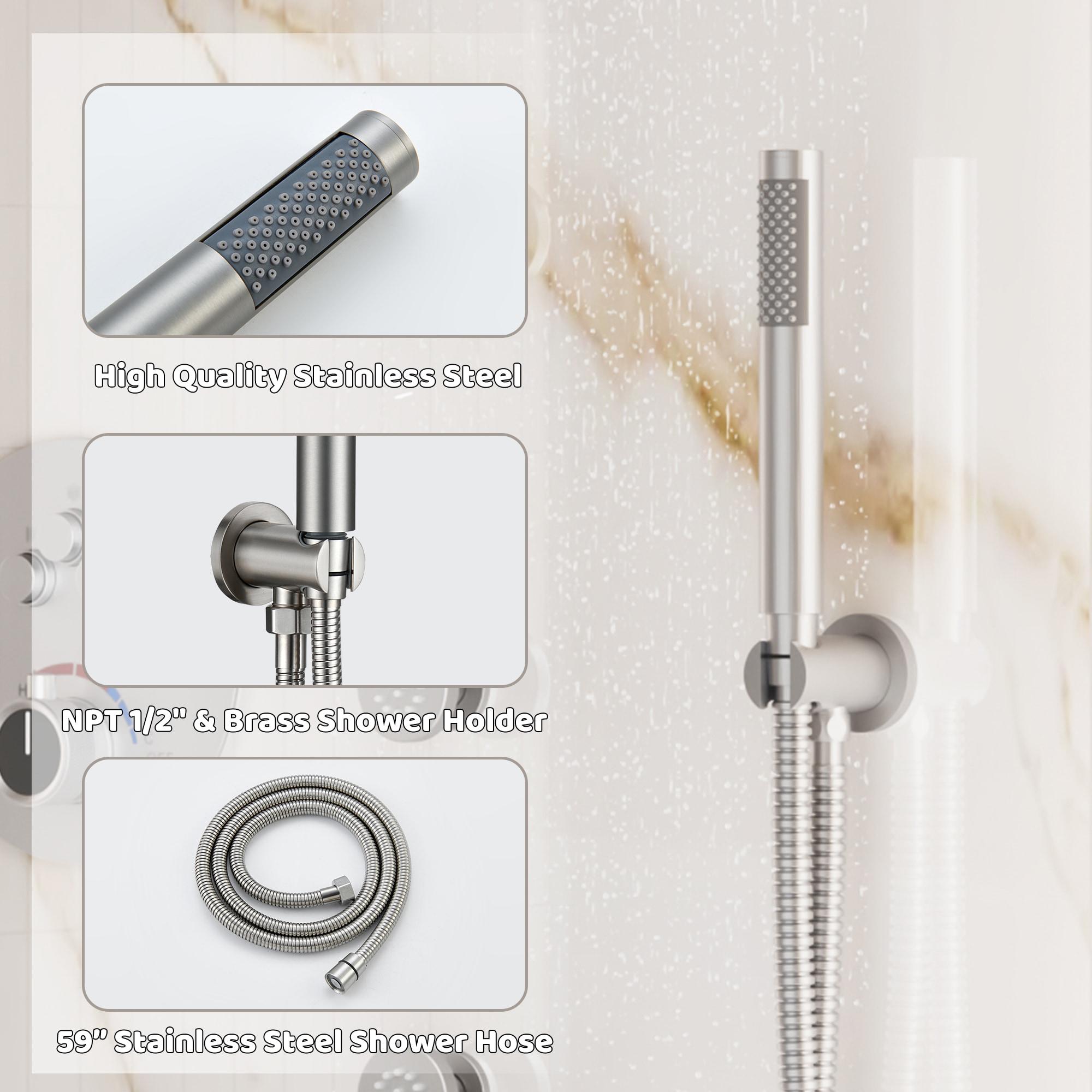 Wall Mounted Thermostatic Complete Rainfall Shower System with 6 Body Jets and Rough-in Valve