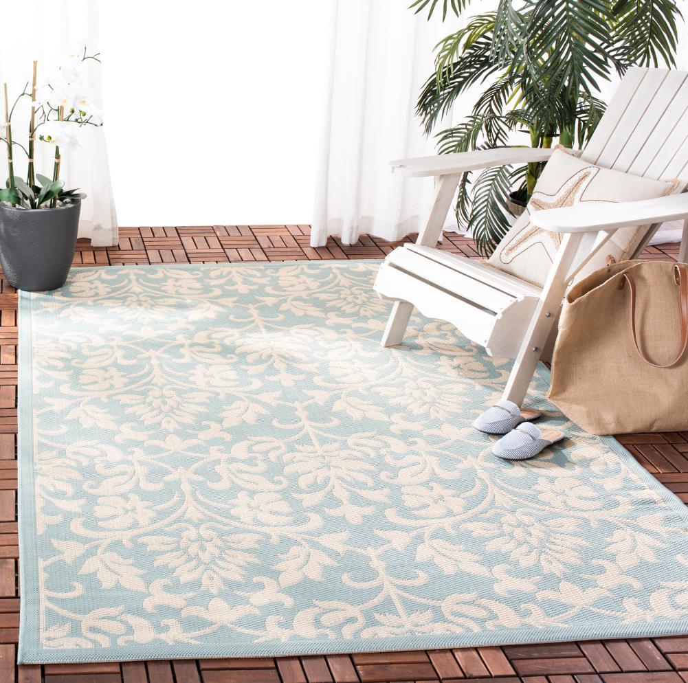 Courtyard CY6132 Power Loomed Indoor/Outdoor Area Rug - Aqua/Cream - 8'x11' - Safavieh.