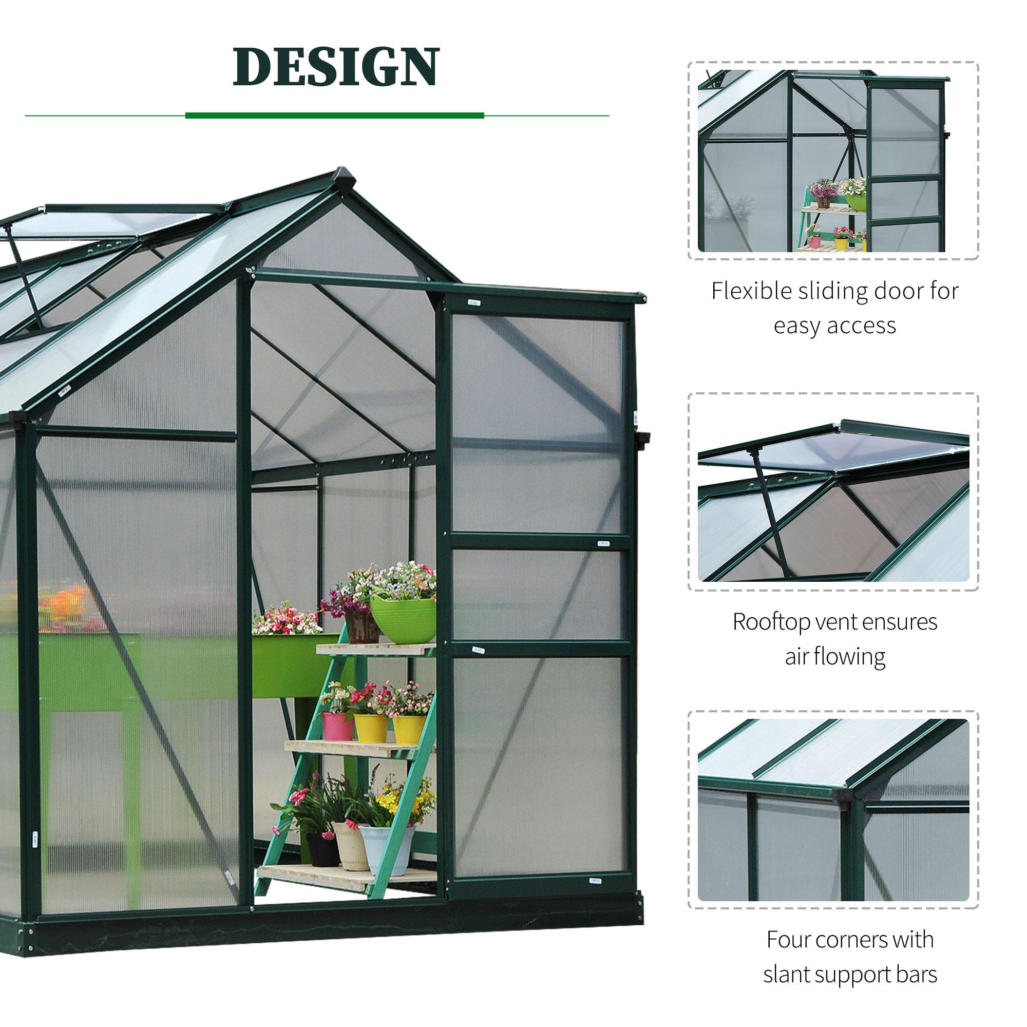 Outsunny 6.2' x 8.3' x 6.6' Polycarbonate Greenhouse, Heavy Duty Outdoor Aluminum Walk-in Green House Kit with Vent & Door for Backyard Garden, Green