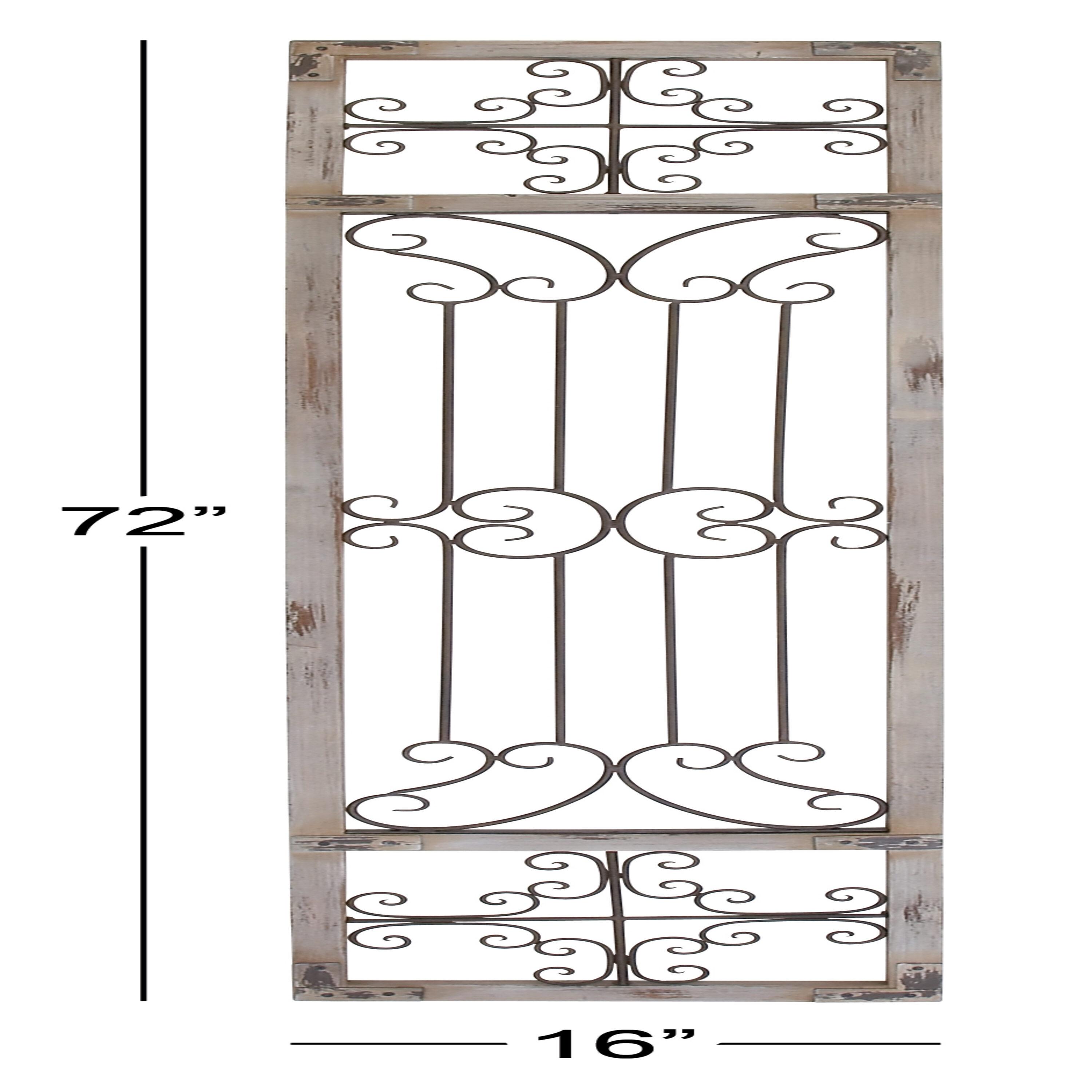 Cream Distressed Ornamental Panel Scroll Wall Sculpture with Bronze Metal Wire