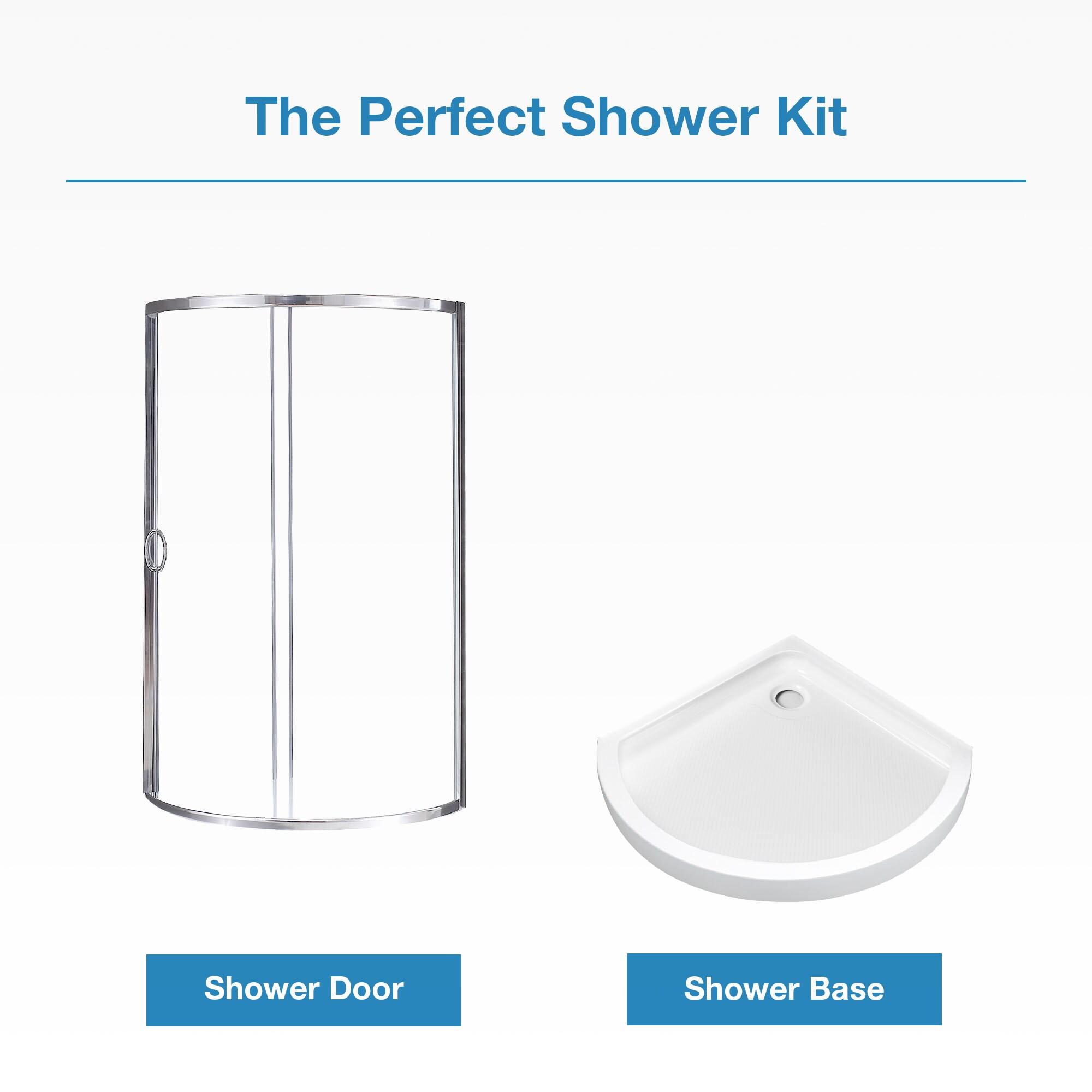 Ove Decors Breeze_34_withouth_walls OVE Decors Breeze Premium 35 in. Framed Round Shower Kit w/ Clear Glass, Base in Chrome Finish