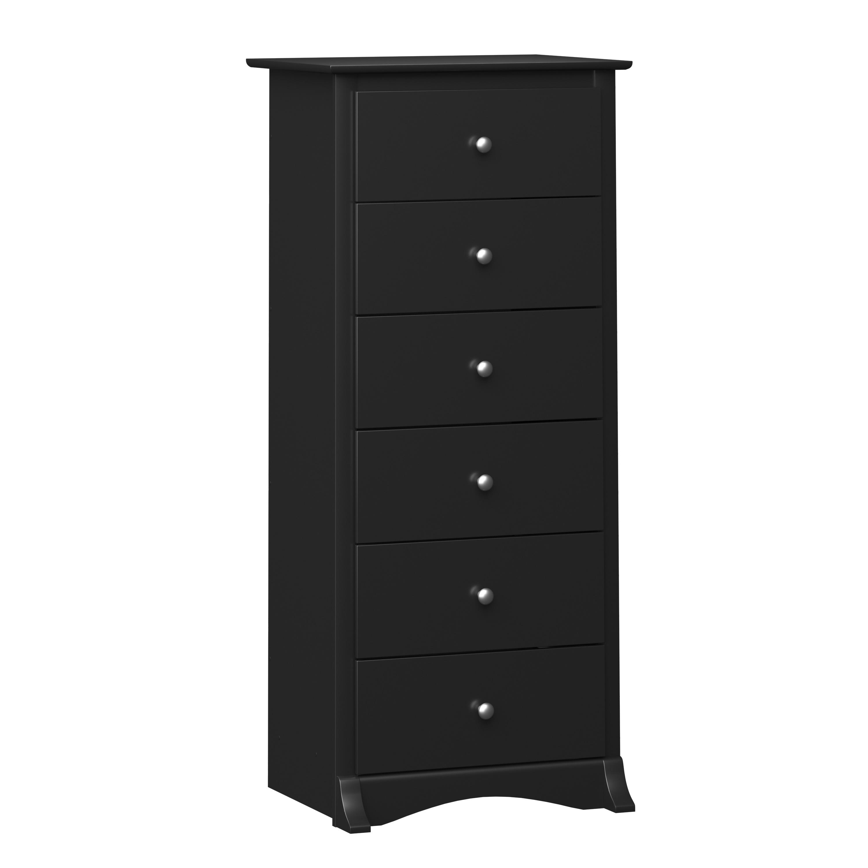 6 Drawer Chest of Drawers Black - Prepac: Tall, Space-Saving Lingerie Storage for Bedroom