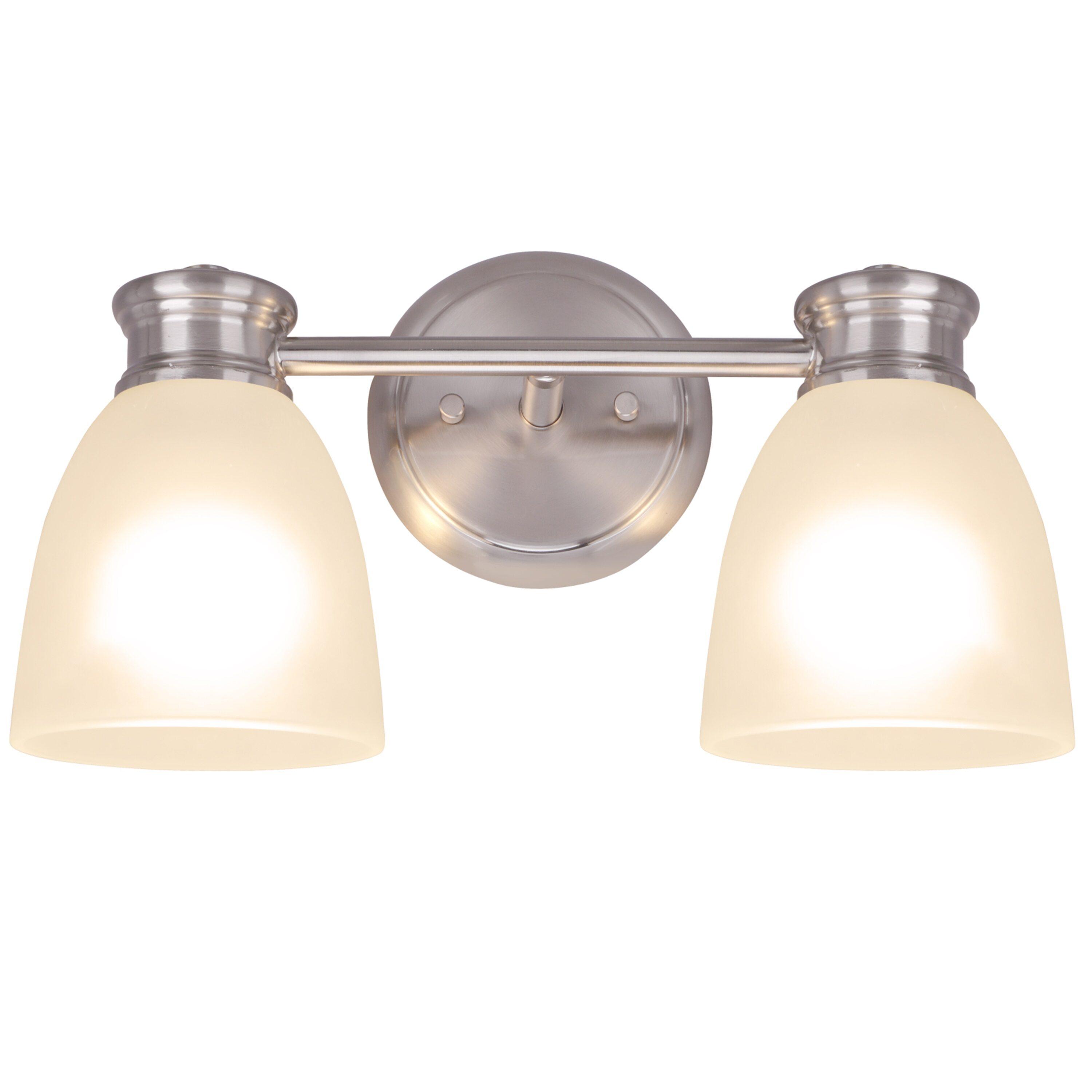 Satin Nickel 2-Light Bathroom Vanity Fixture with Frosted Glass Shades