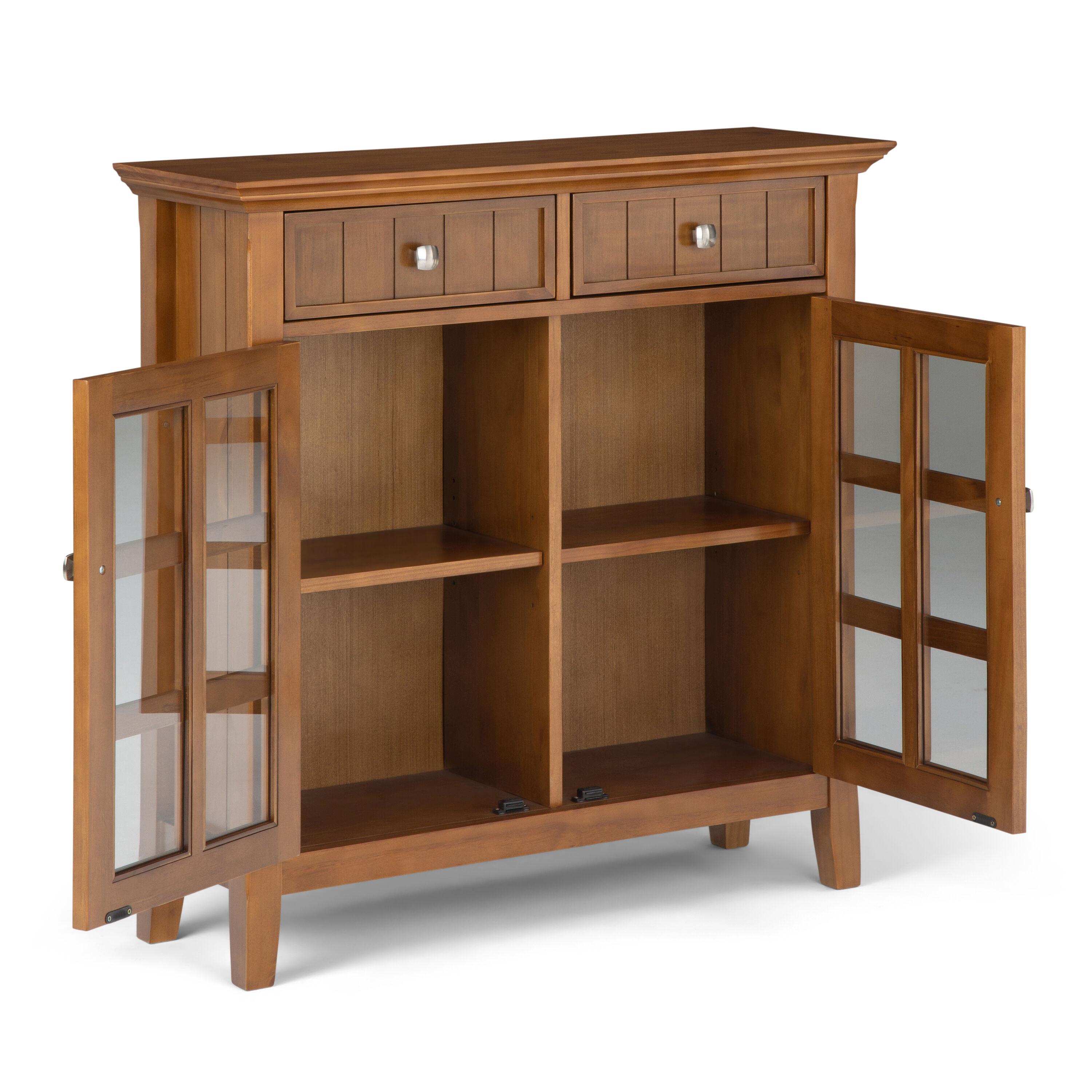 Simpli Home Acadian 36"W Solid Wood 2-Shelf Entryway Storage Cabinet with Glass Doors and 2 Drawers