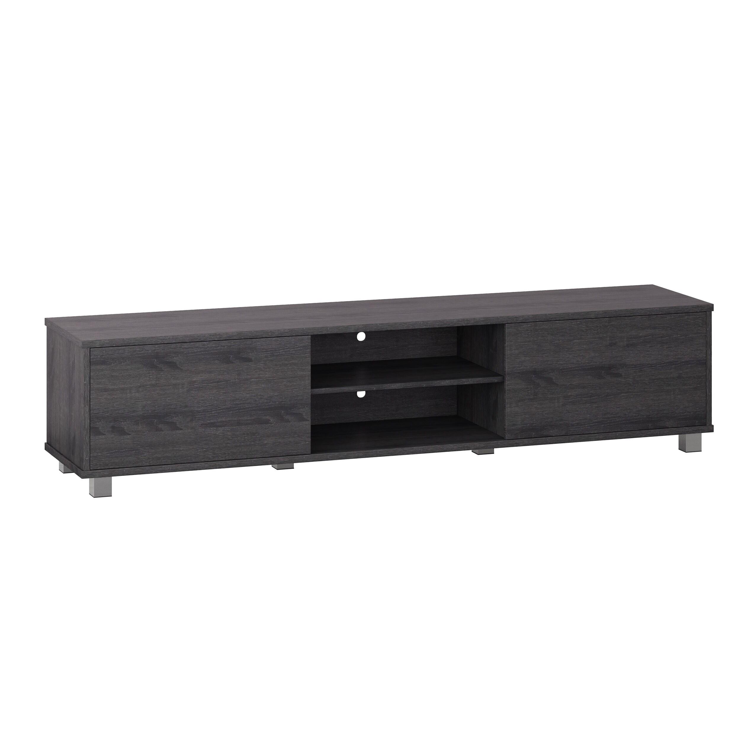 CorLiving Hollywood TV Stand for TVs up to 85" with Doors Wood Grain Dark Gray: Modern Media Console, Adjustable Shelves