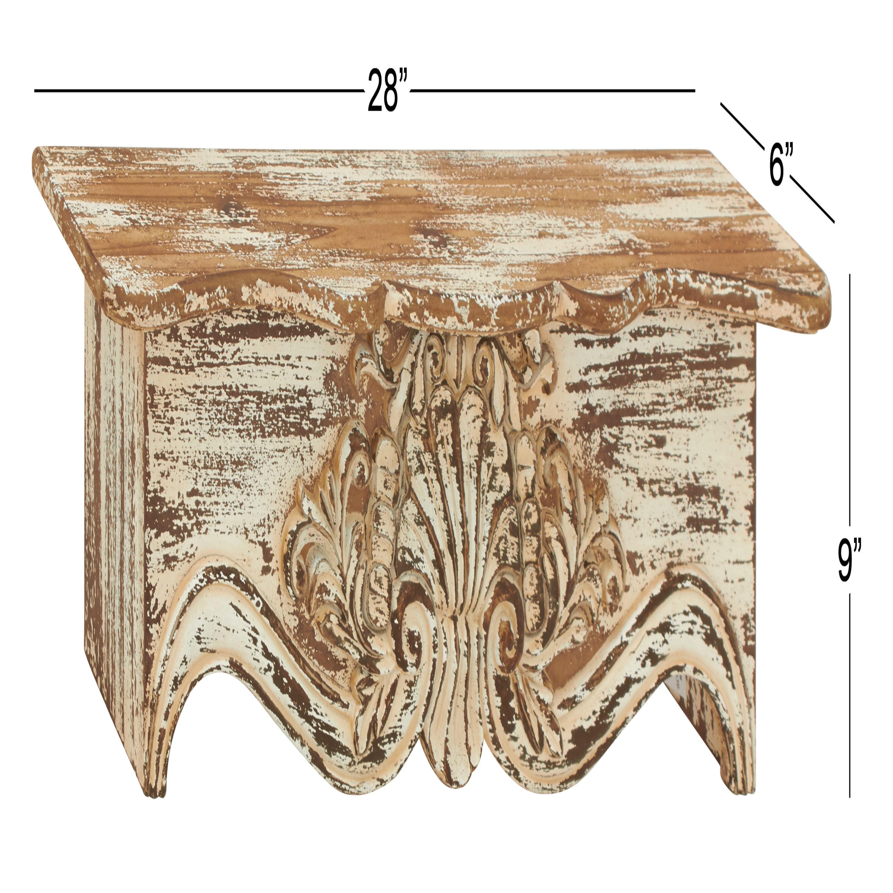 Kelly Clarkson Home Elicia White Wood Scroll Distressed 1 Shelf Room Wall Shelf