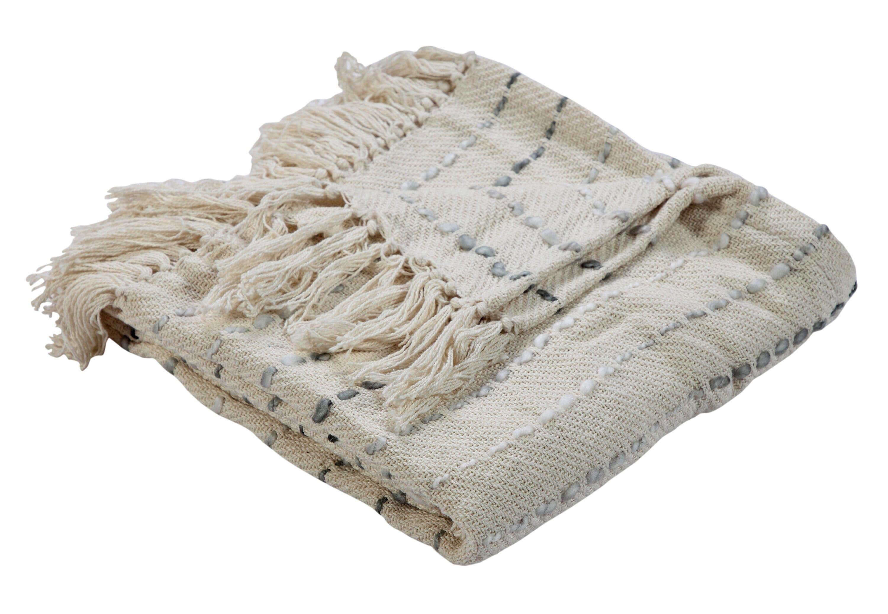 Deep Ombre Striped Handmade Woven Throw Blanket with Fringe