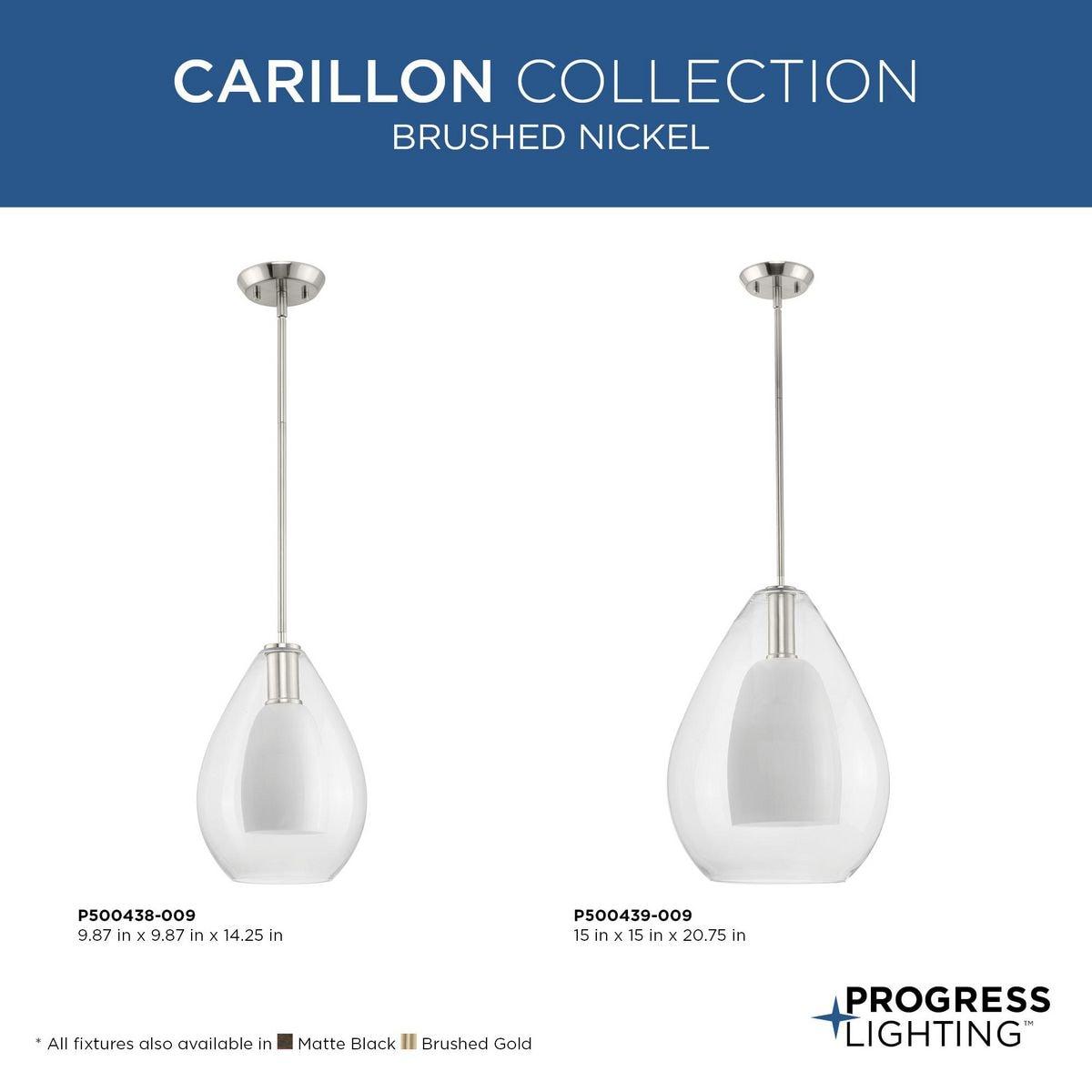 Progress Lighting Carillon 1-Light Pendant, Brushed Gold, Clear and Opal Glass Shade