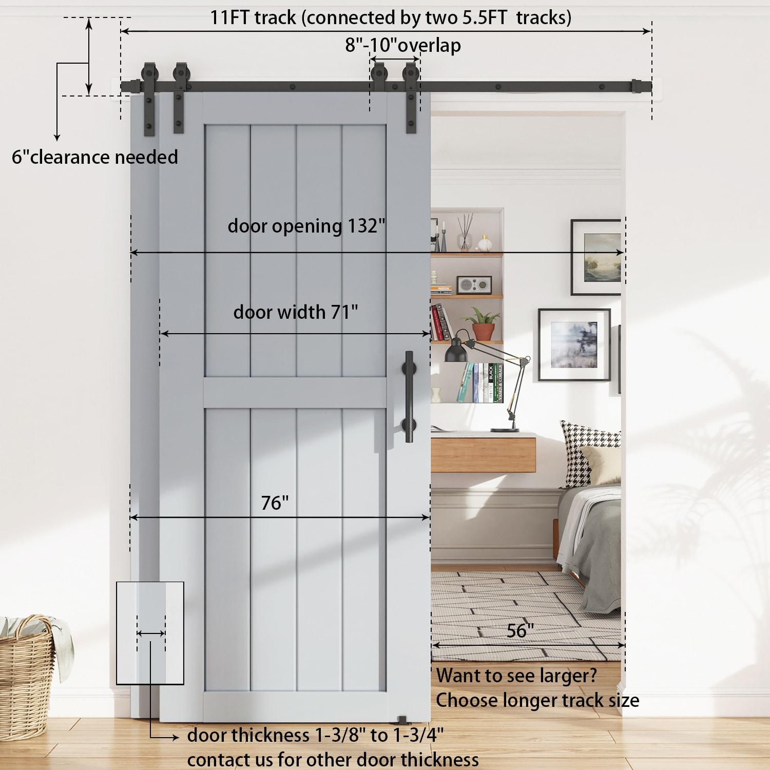 LAZ Single Bypass Double Door Barn Door Hardware Kit