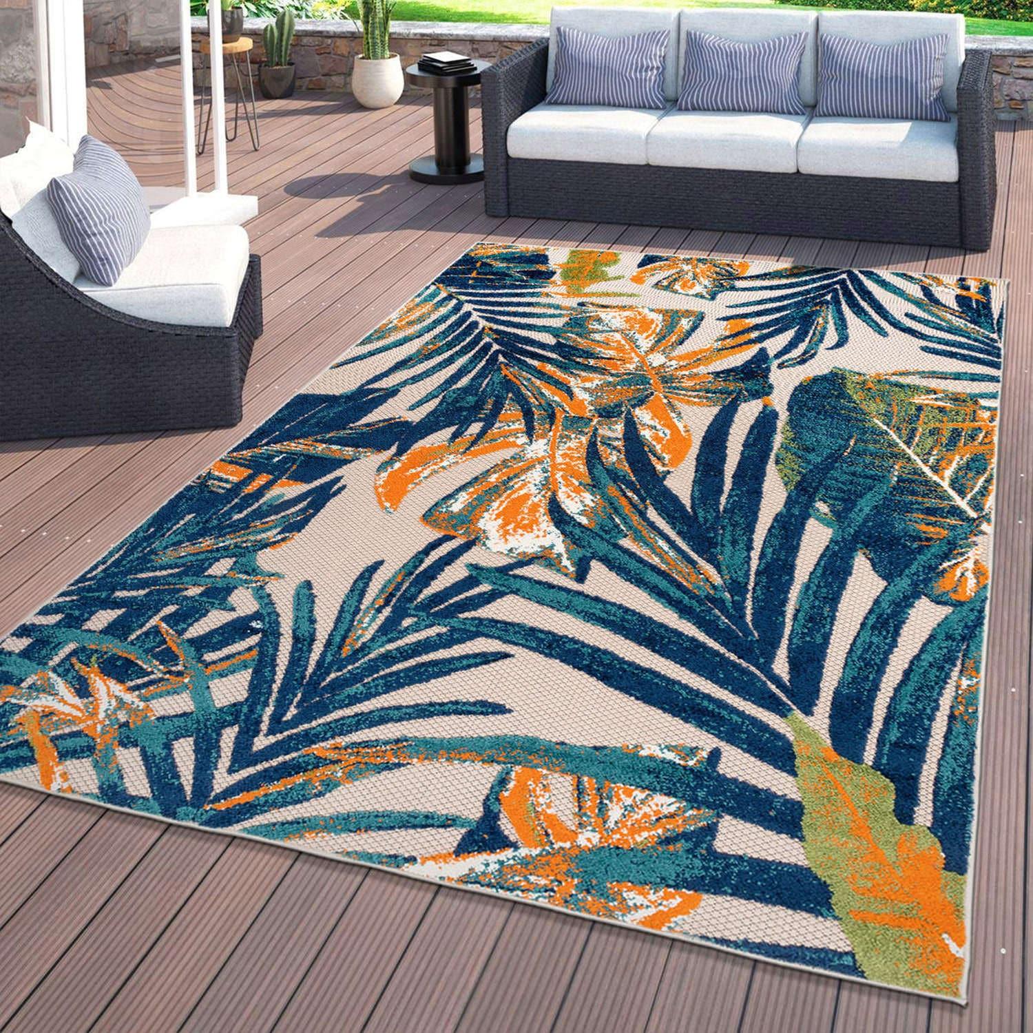 World Rug Gallery Floral Leaves Indoor/Outdoor Area Rug - Multi 5' x 7'