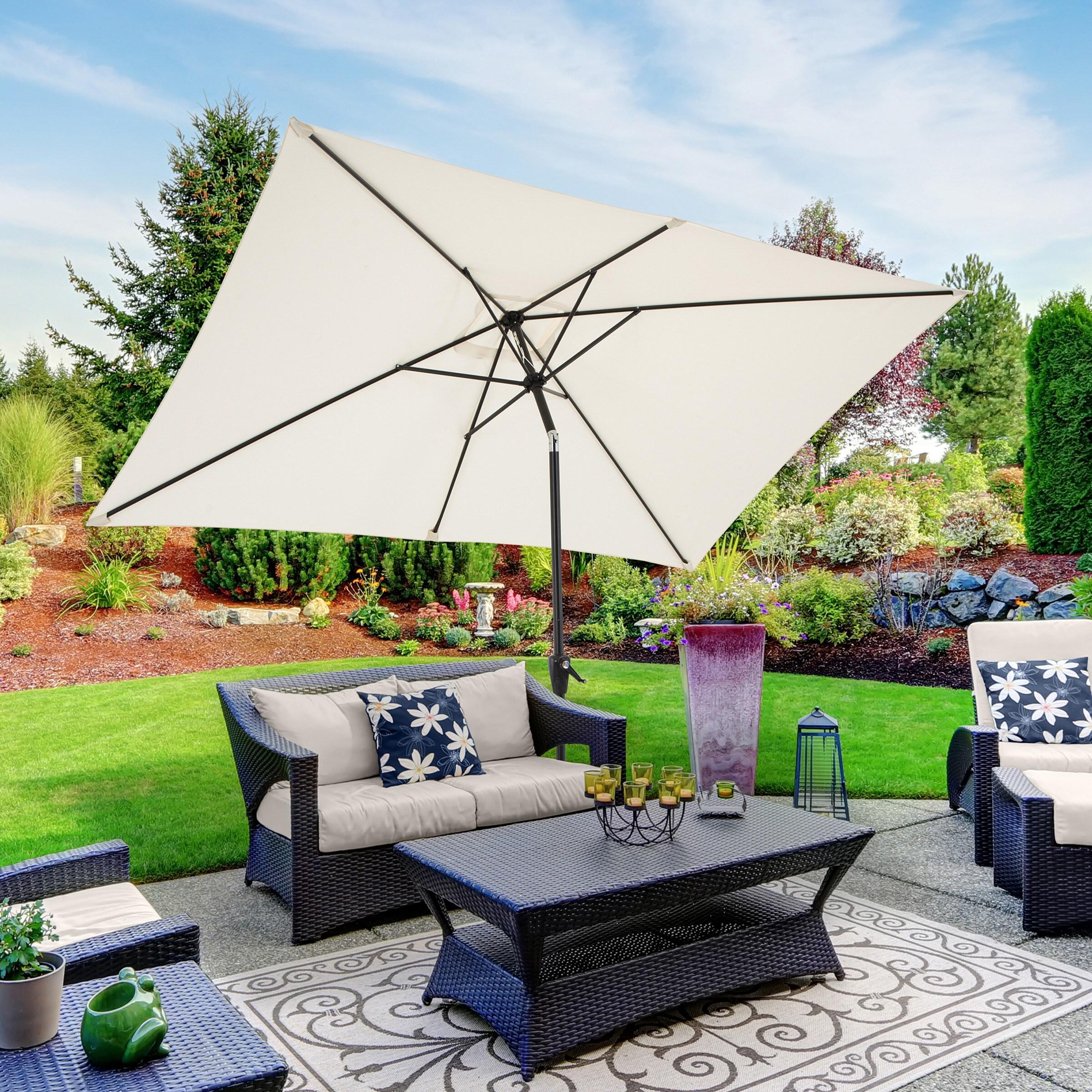 Rectangular Patio Umbrella - 10 Ft Easy Crank Sun Shade with Push Button Tilt for Outdoor Furniture, Deck, Backyard, or Pool by Pure Garden (Beige)