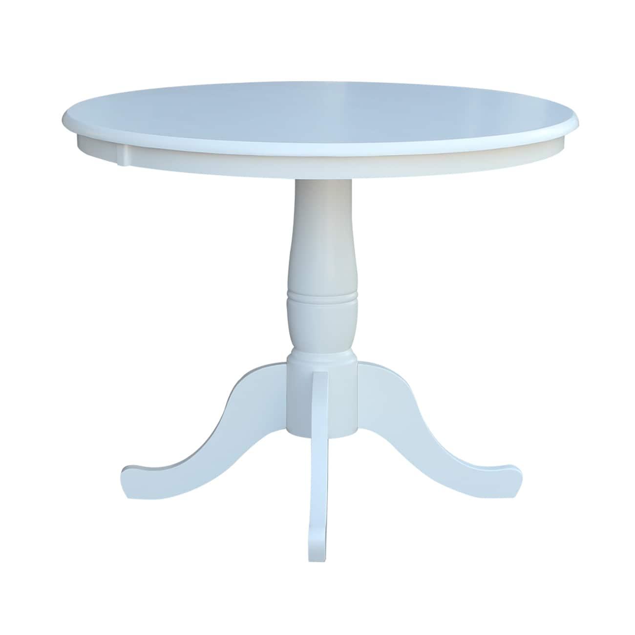 36" Round Top Pedestal Dining Table White - International Concepts: Solid Parawood, 4-Seater, Non-Extension, Modern Style