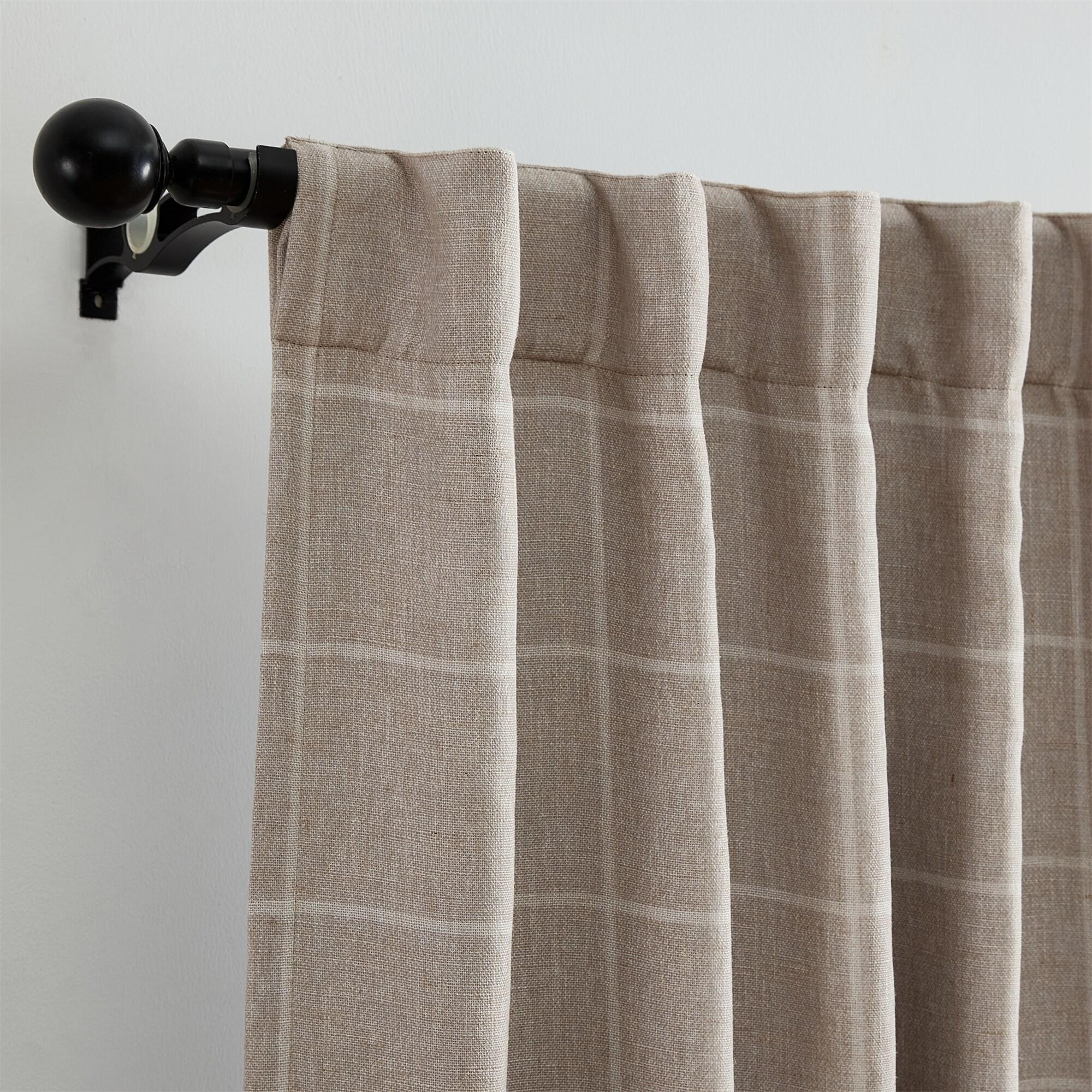 Sawyer Windowpane Plaid Blackout Window Curtain Panel - 52" x 95" - Linen - Elrene Home Fashions