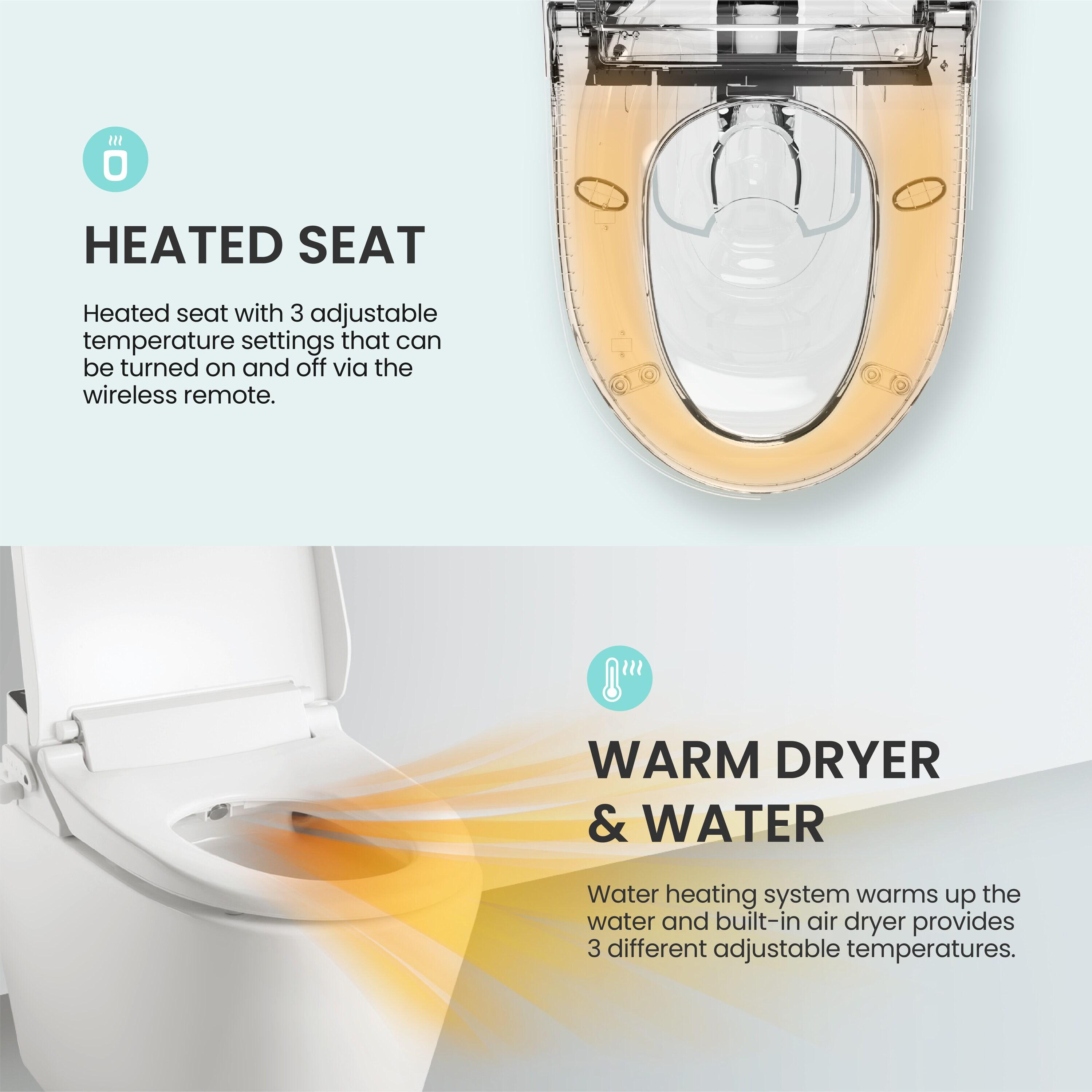 VOVO STYLEMENT VB 6000SE Electronic Smart Bidet Toilet Seat Heated Seat Warm Dry and Water LED Nightlight One piece Toilet Bidet Seat Elongated White