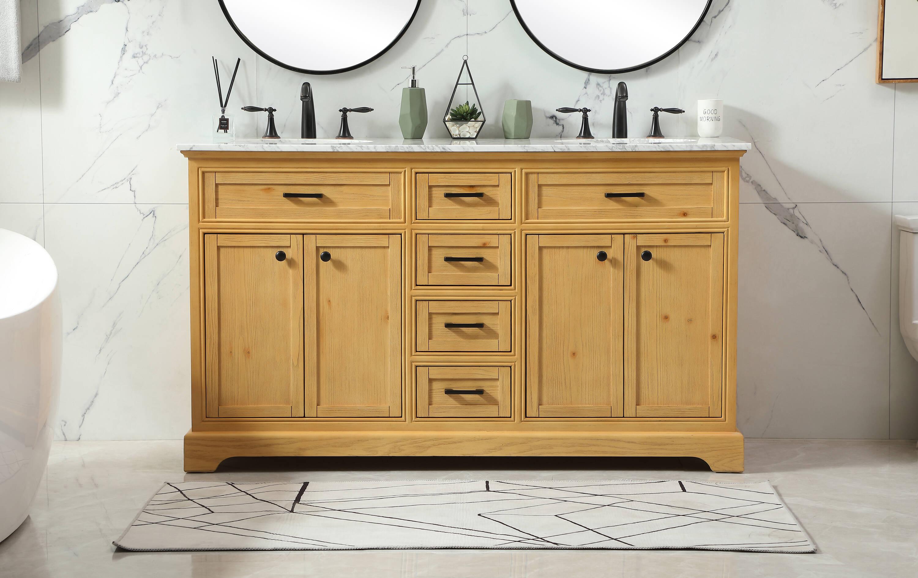 Elegant Decor Americana 60" Aluminum MDF Double Bathroom Vanity in Natural Wood