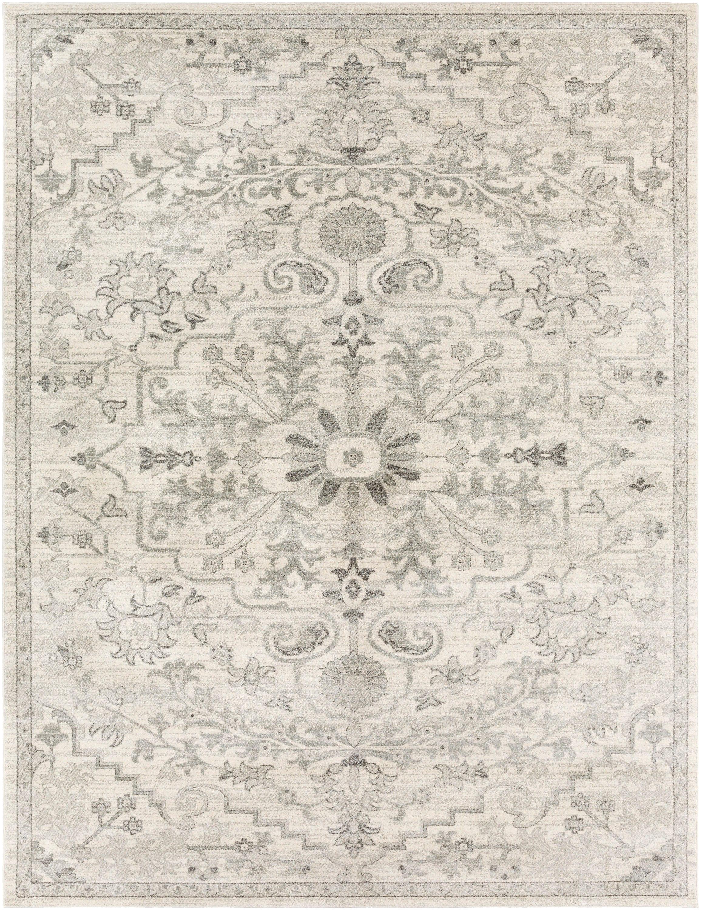 Livabliss 7'10"x10'3" Abby Traditional Rugs Cream/Light Gray: Stain & Fade-Resistant, Medium Pile, Indoor Use