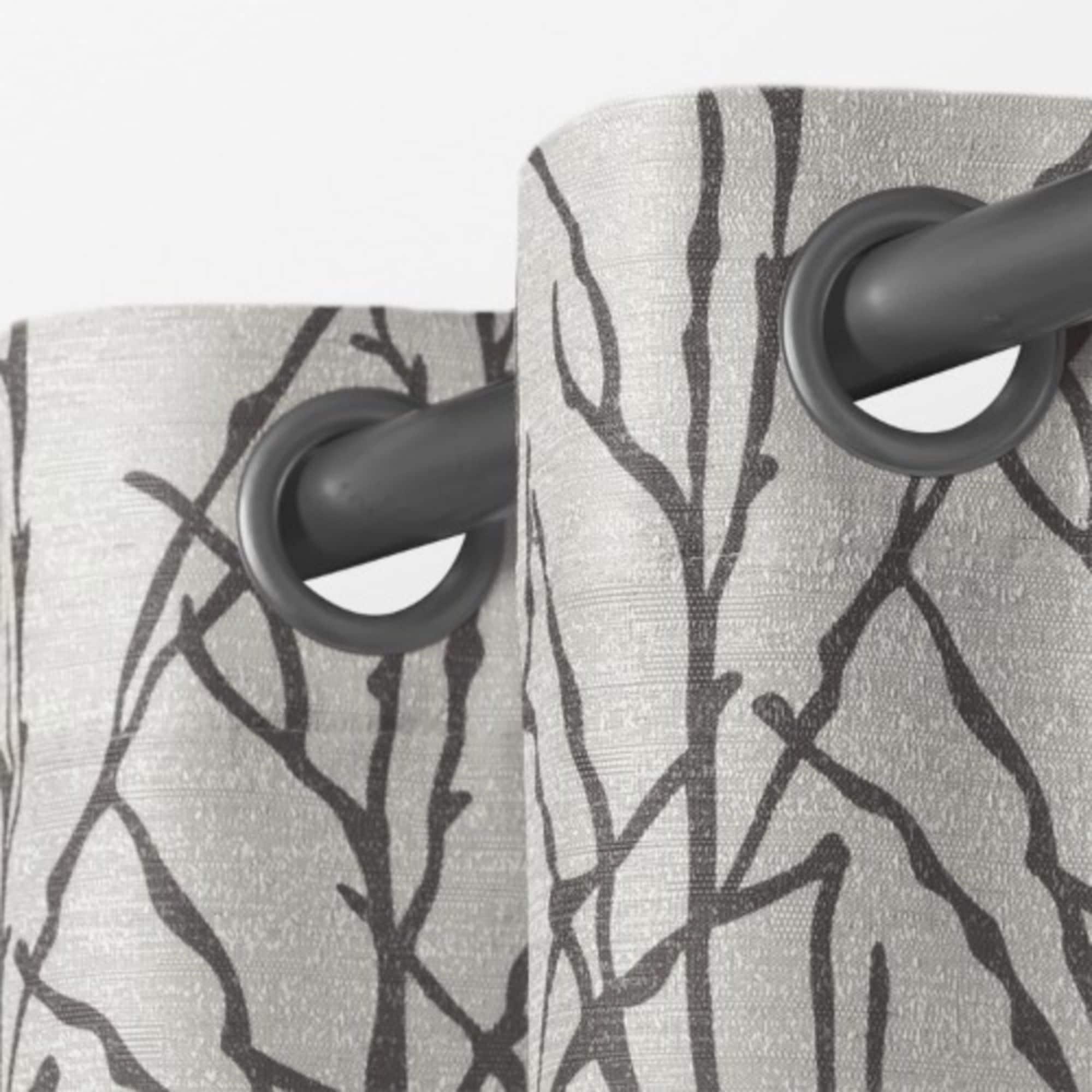 Set of 2 108"x54" Branches Linen Blend Grommet Top Window Curtain Panel Black Pearl: Light Filtering, Botanical Design