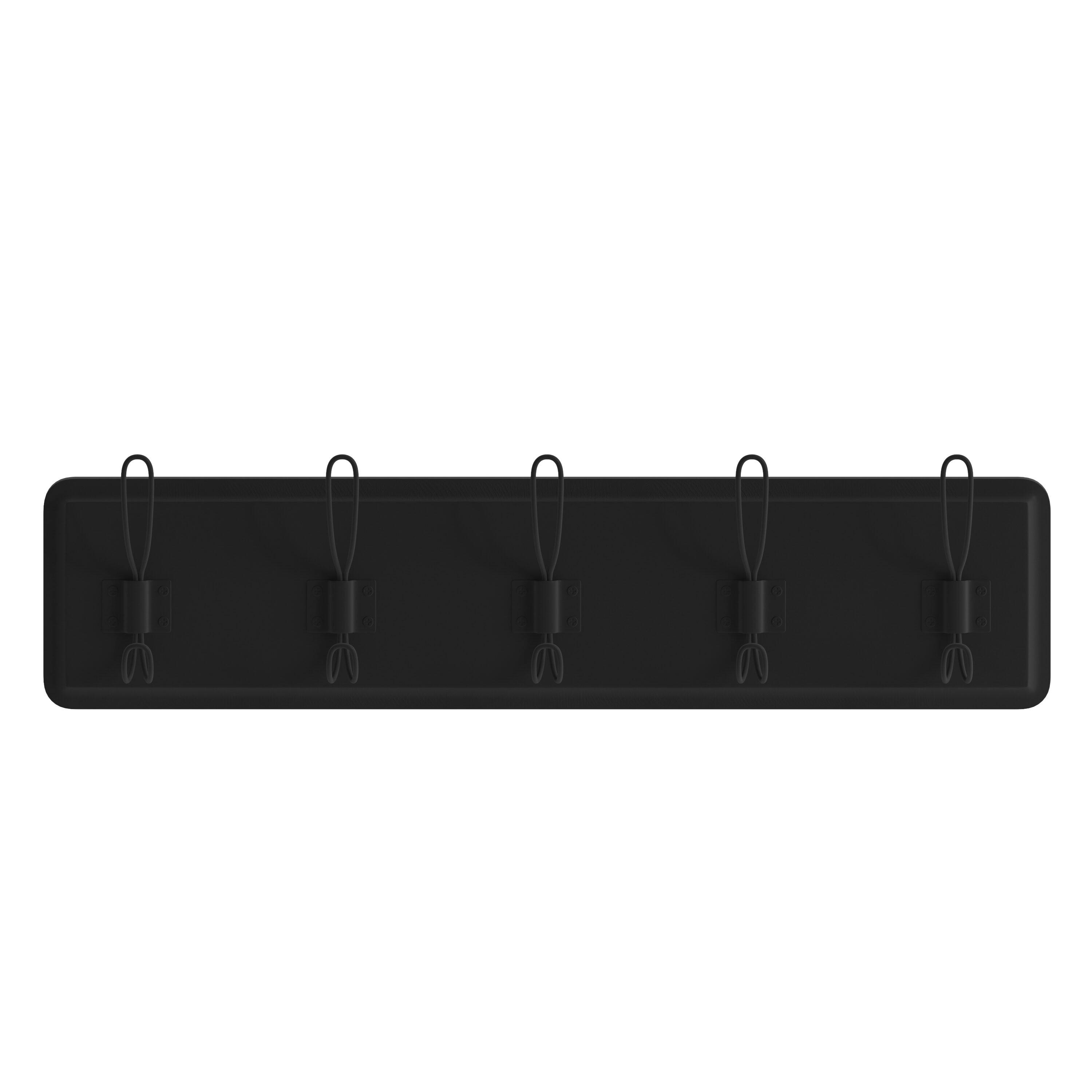 Black Solid Pine Wall Mounted Rack with 5 Hooks