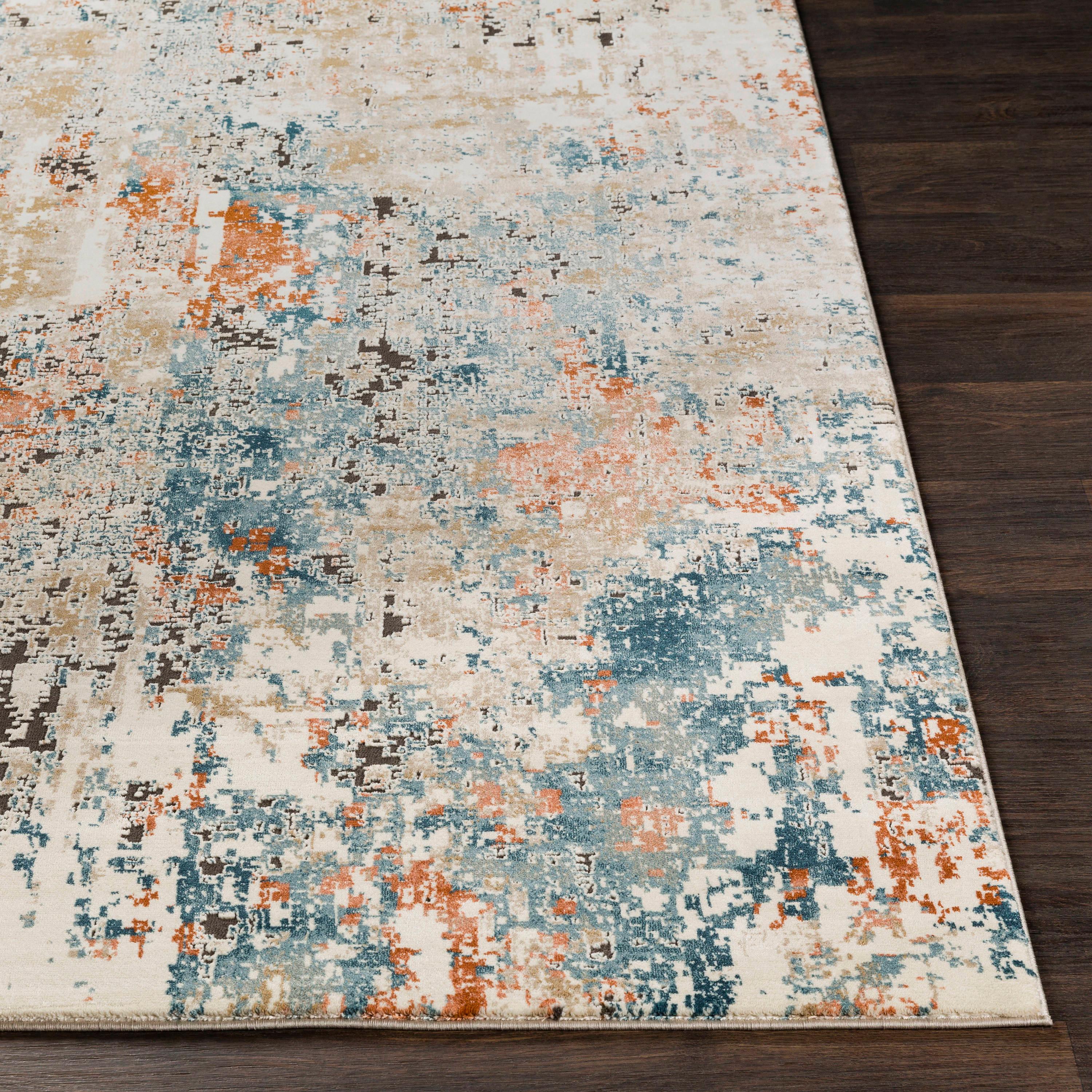 Abstract Blue Overdyed Vintage Feel 63" x 87" Synthetic Rug