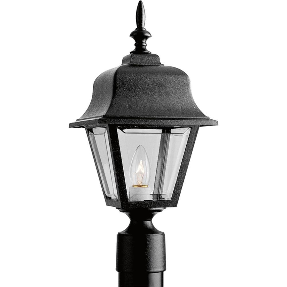 Black Non-Metallic Outdoor Post Lantern with Clear Acrylic Panels