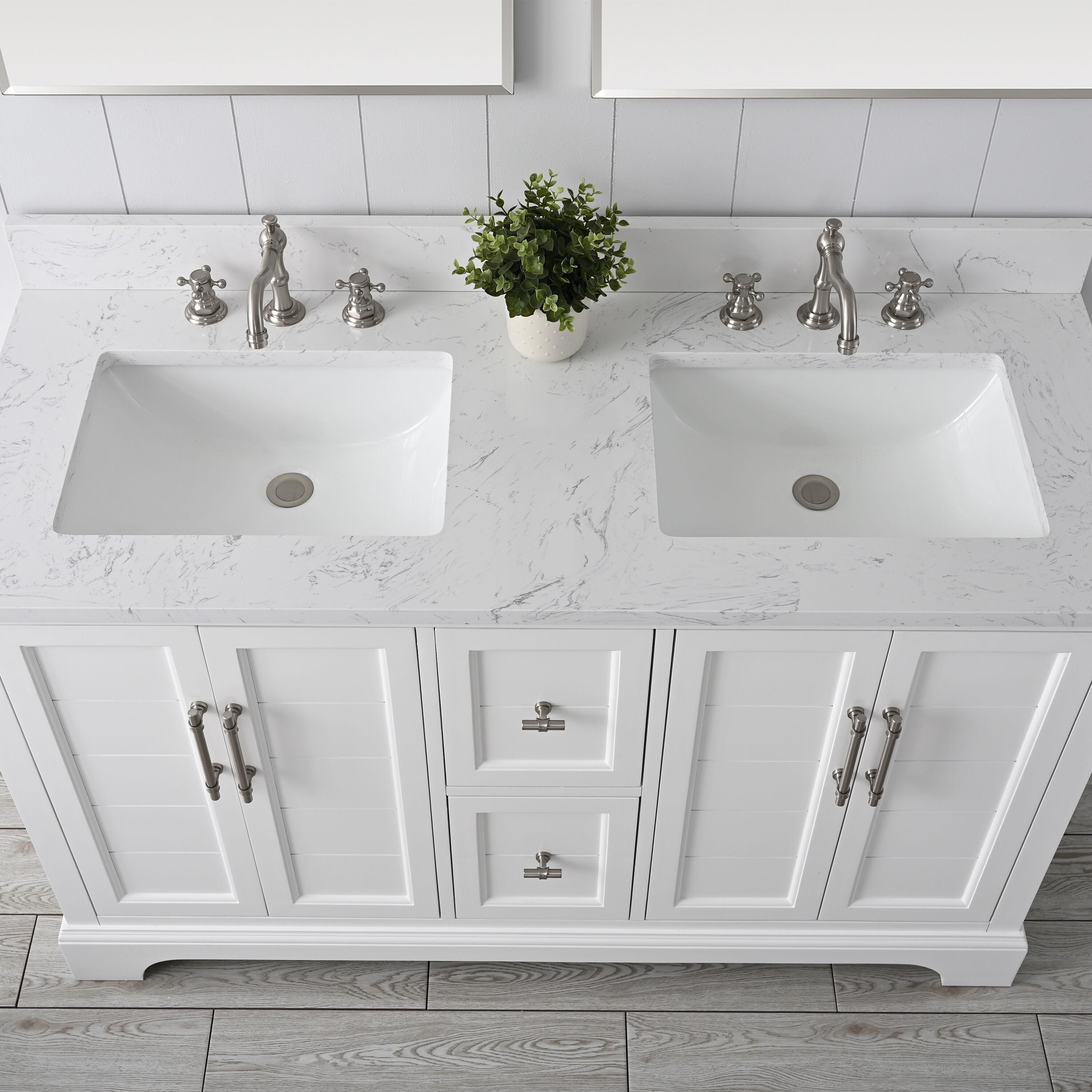 Vanity Art VA5054-W 54 x 22 x 34 in. Single Sink Bathroom Vanity with Quartz Top & Backsplash, White