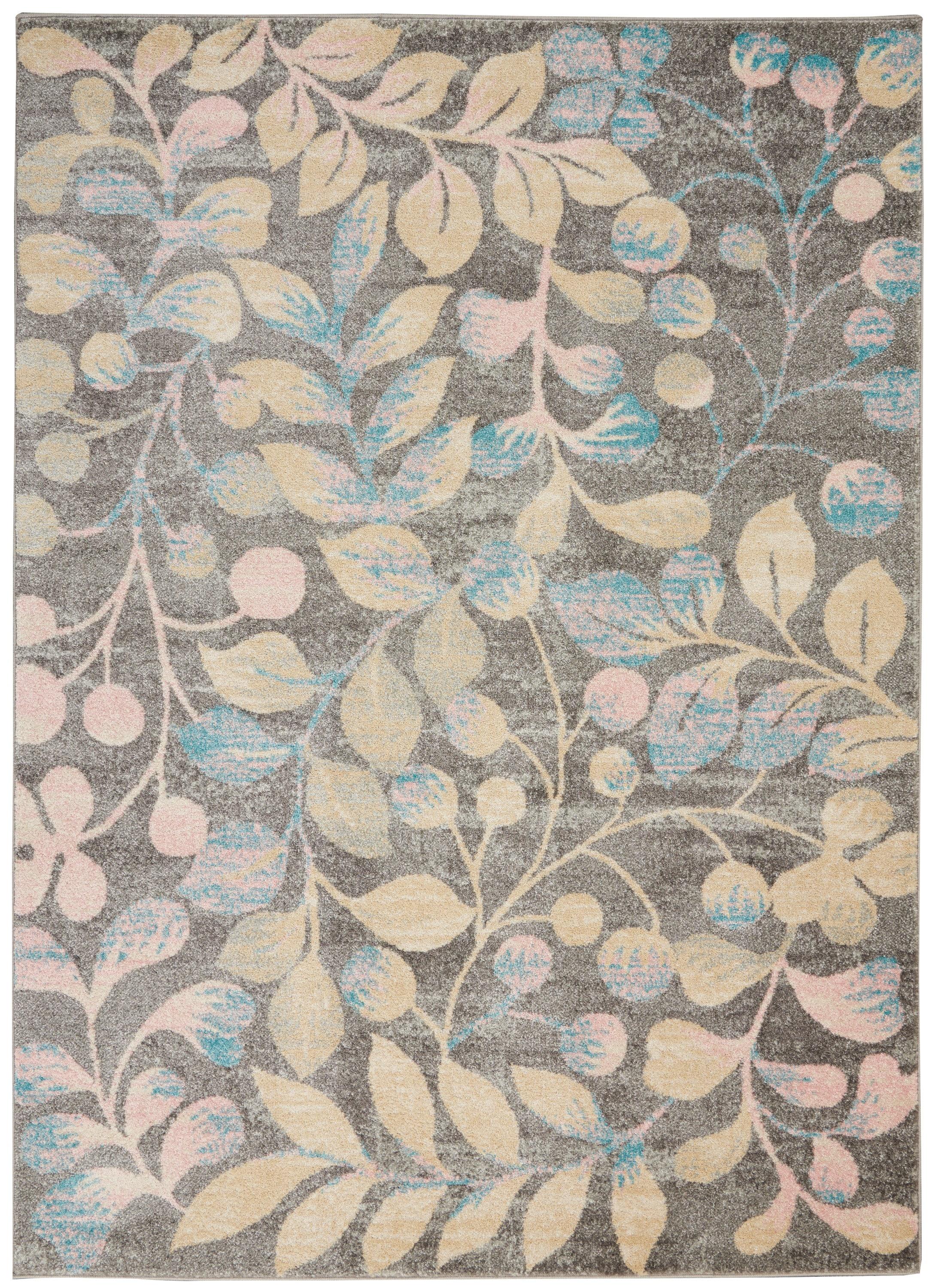 Nourison Tranquil 6' X 9' Grey/Beige Area Rug Contemporary Botanical Vine and Bloom by Nourison