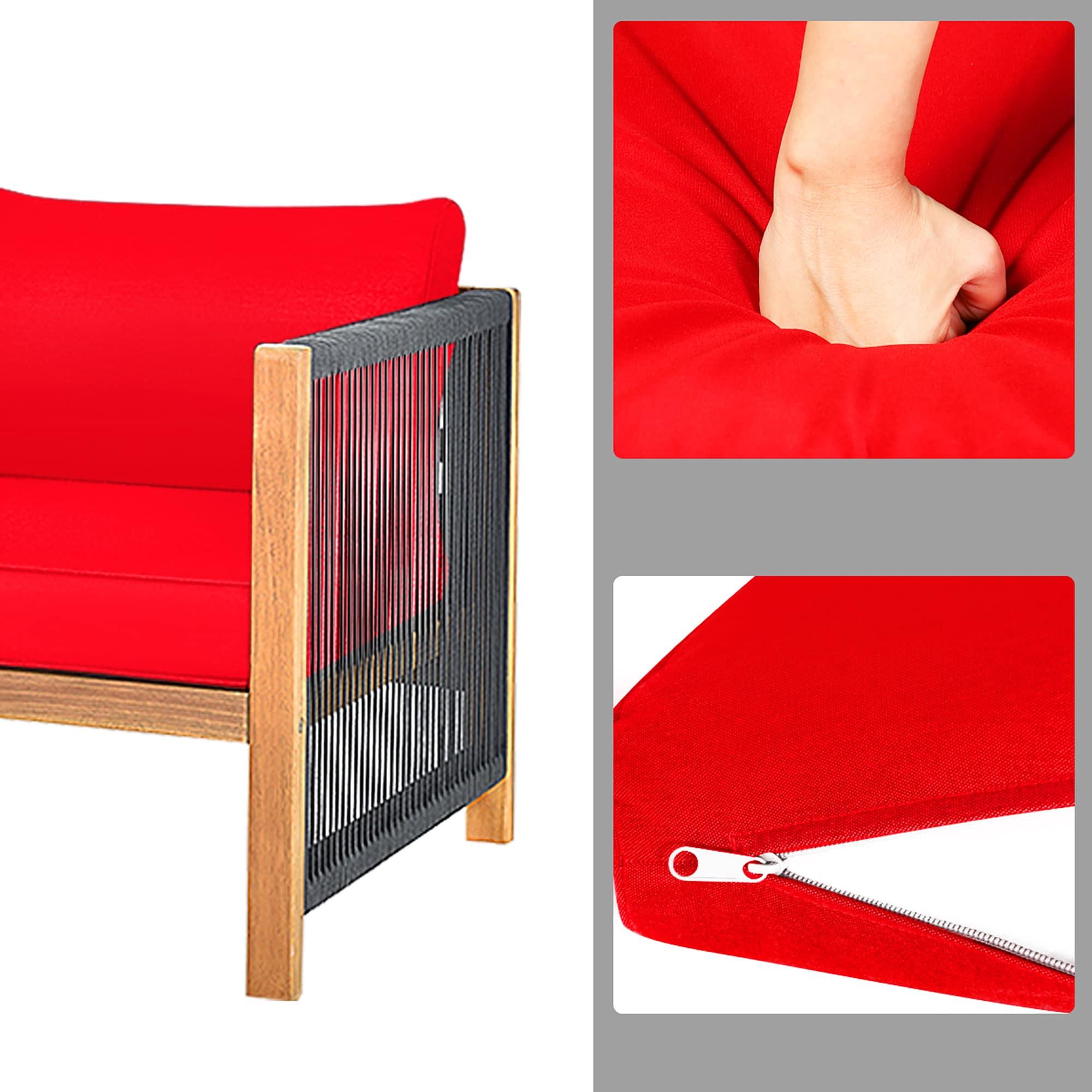 Highland Dunes Menges Outdoor Patio 4 Pieces Acacia Wood Sofa Set with Cushions