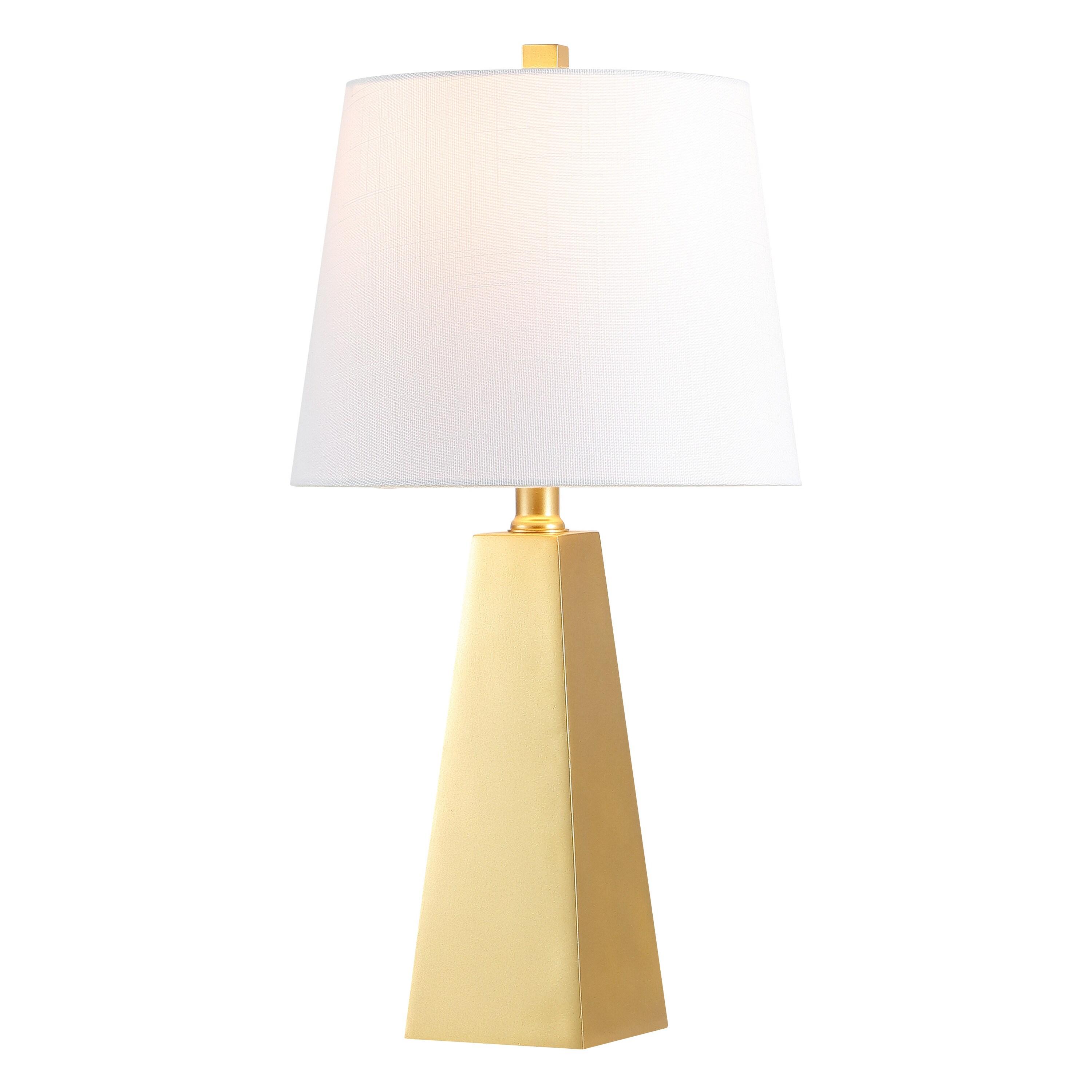 JONATHAN Y 20.5" Alexis Resin Table Lamp (Includes LED Light Bulb) Gold: Modern Geometric Pyramid Base, Silk-Wrapped Cord