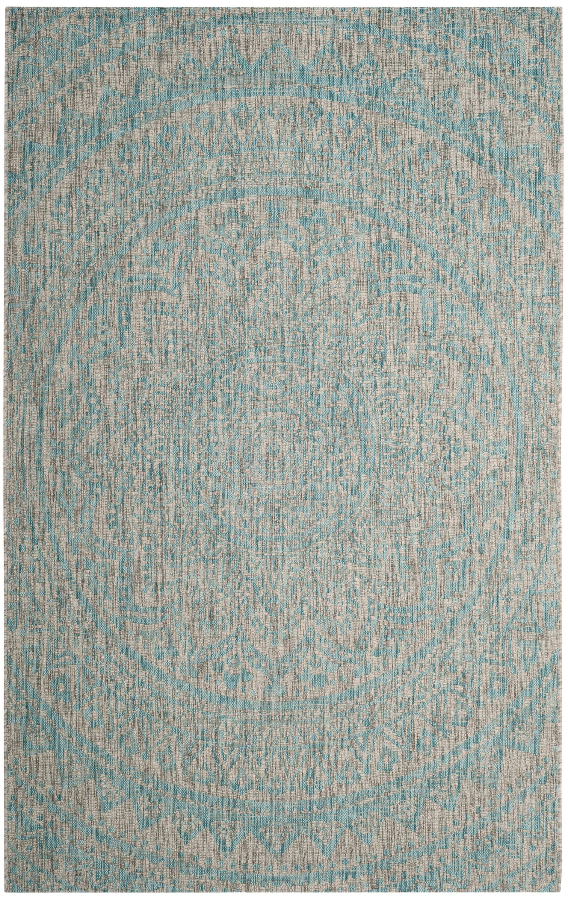 Courtyard CY8734 Power Loomed Indoor and Outdoor Area Rug - Light Grey/Aqua - 5'3"x7'7" - Safavieh