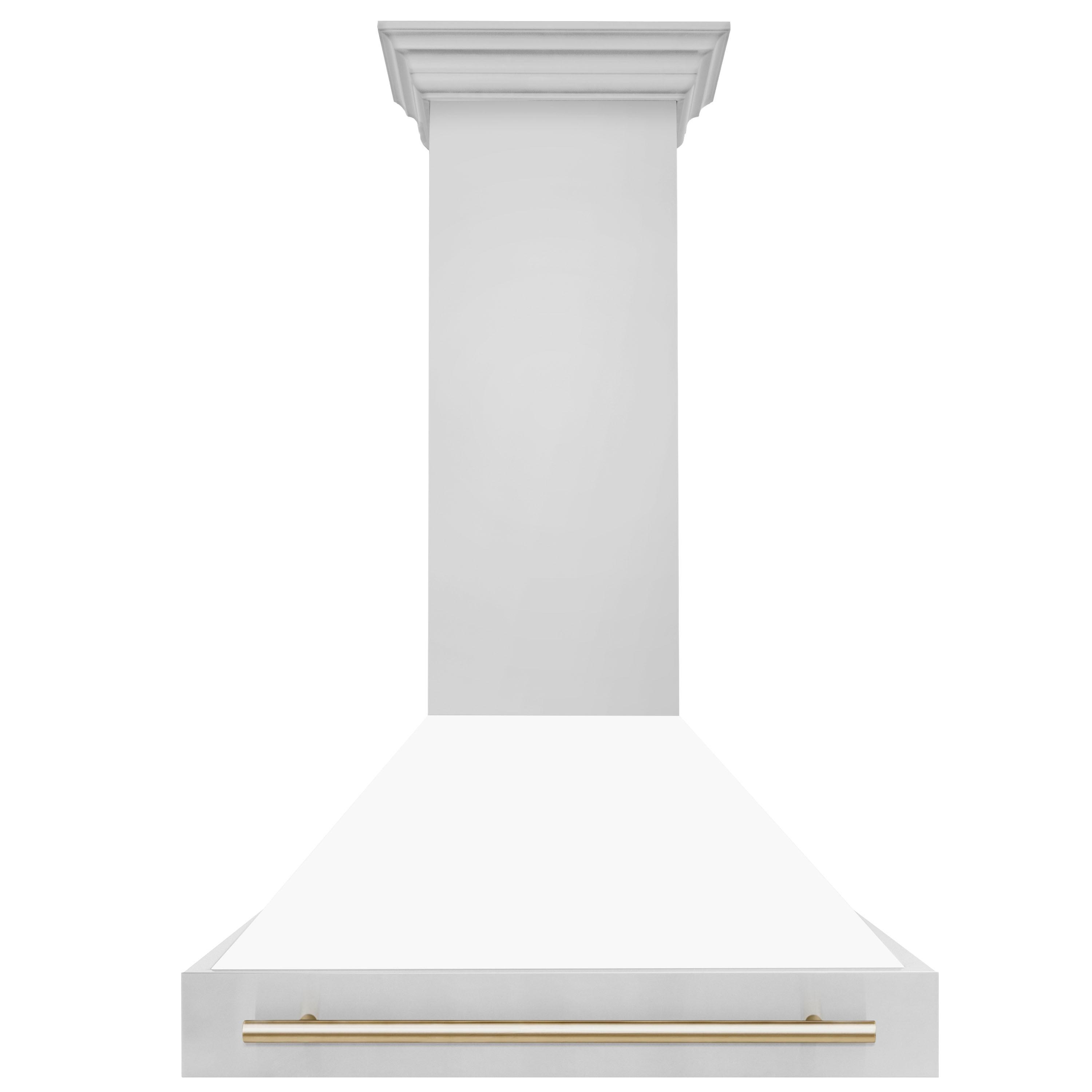 ZLINE Autograph Edition 36 in. Stainless Steel Range Hood W/ White Matte Shell & Champagne Bronze Handle