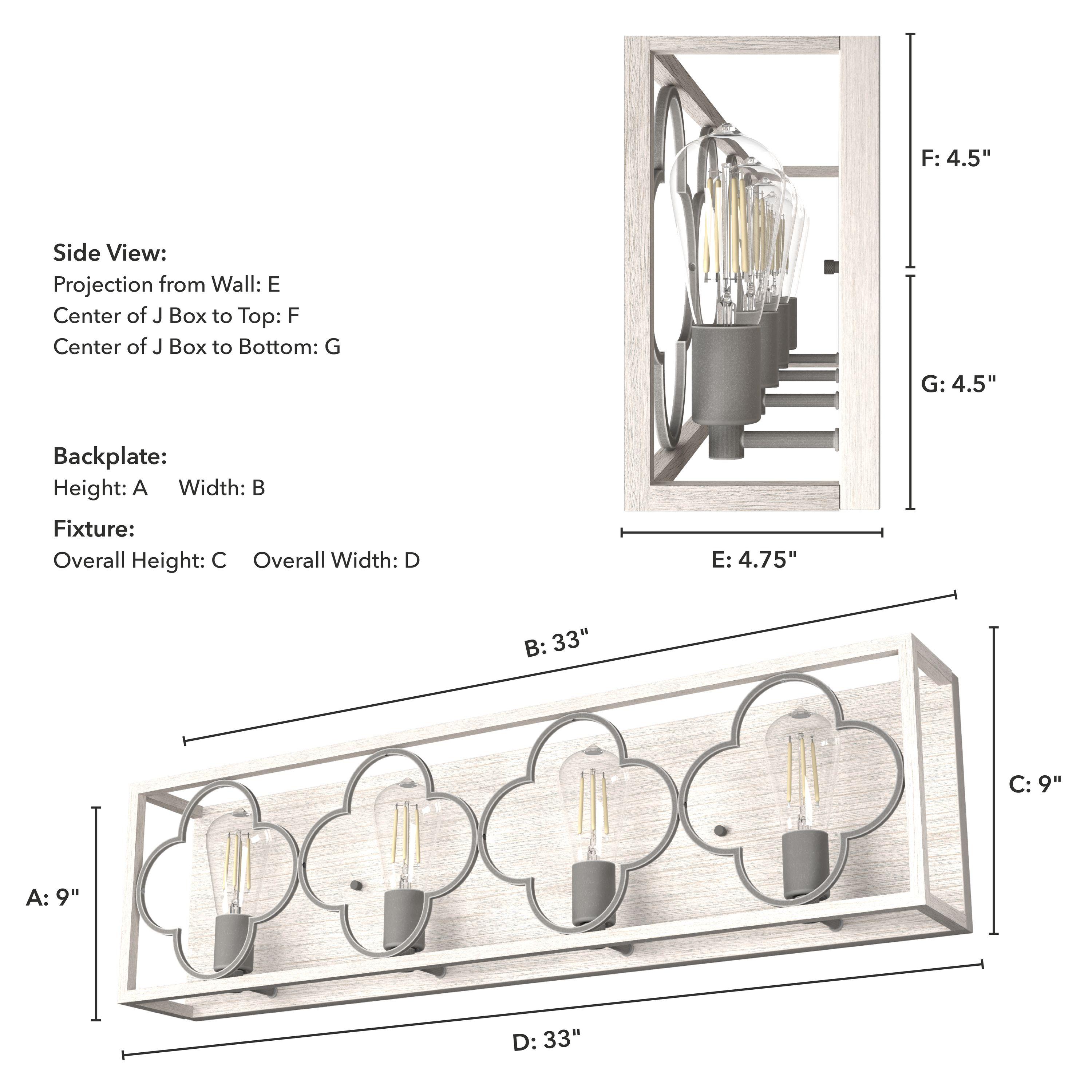 Hunter Fan Gablecrest 4 Light  Flush Mount Bathroom Vanity Wall Light Fixture