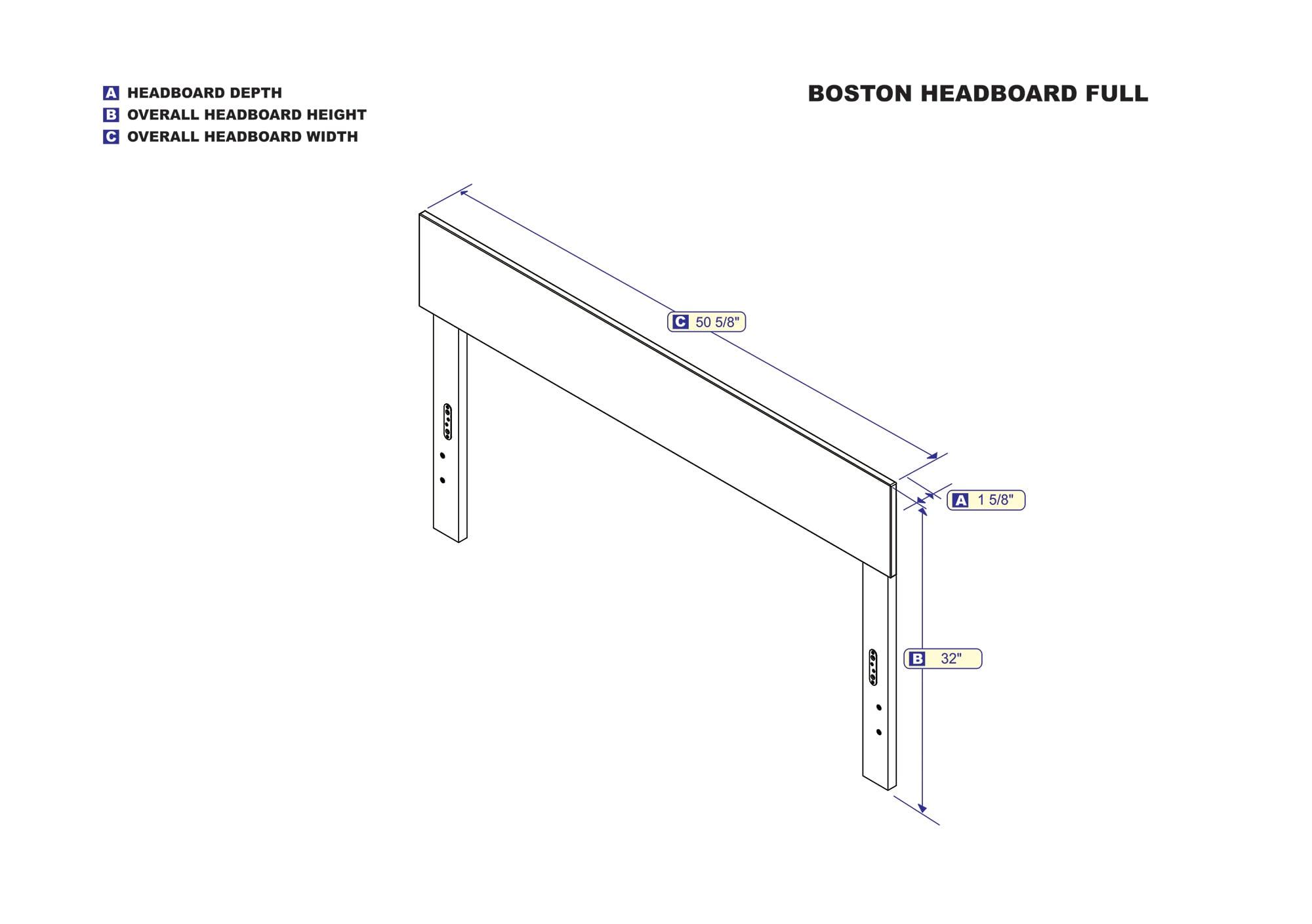 Full Boston Headboard Walnut - AFI: Satin Stained, Wood Frame Mounted, USB Charging Port, 32" Height