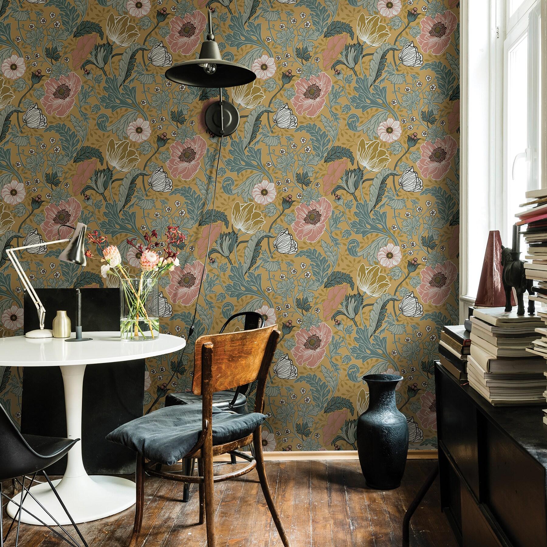 Anemone Mustard Floral Non-Woven Wallpaper