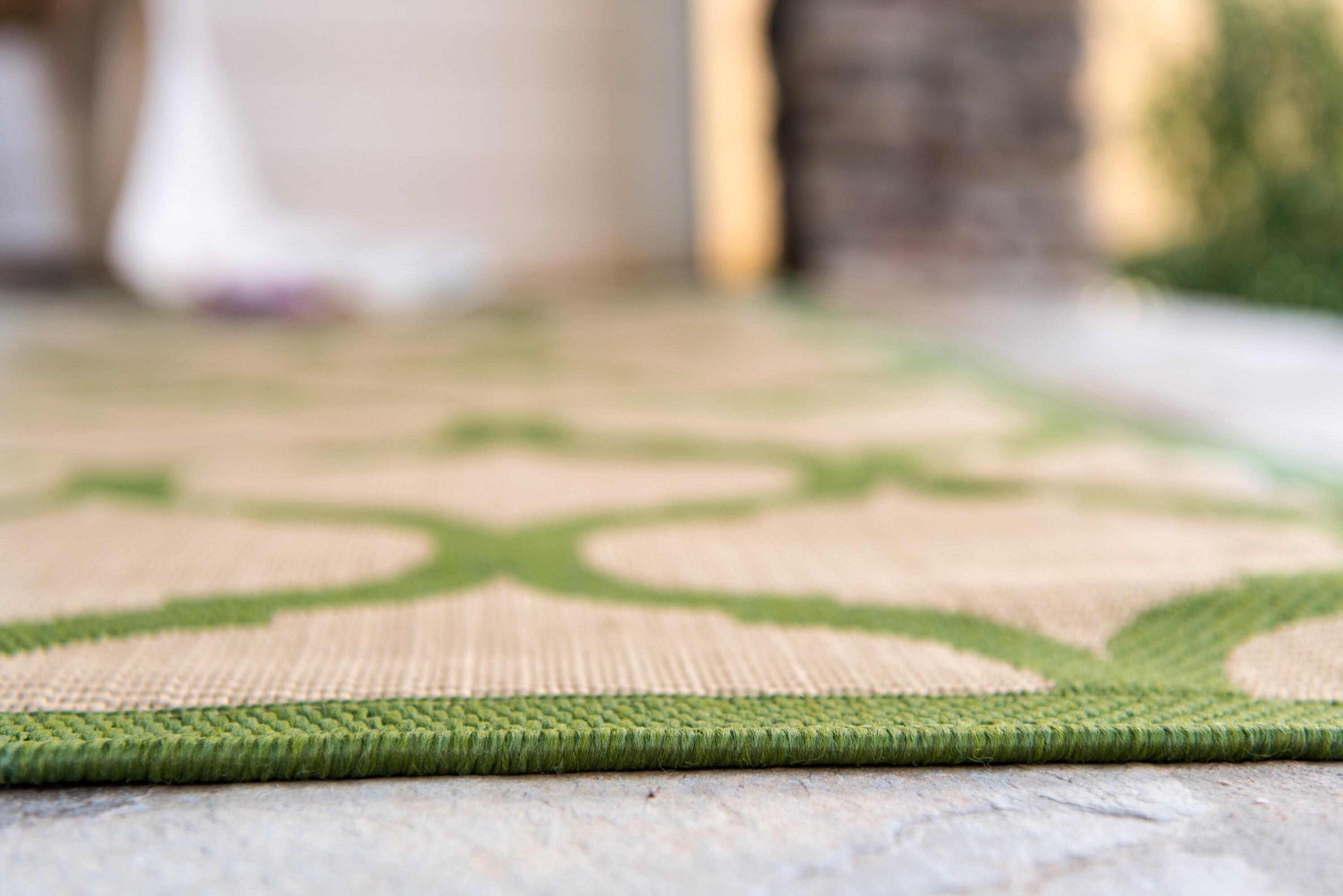 Unique Loom 6' 1 x 9' 0 Beige and Green Outdoor Trellis Moroccan Area Rug