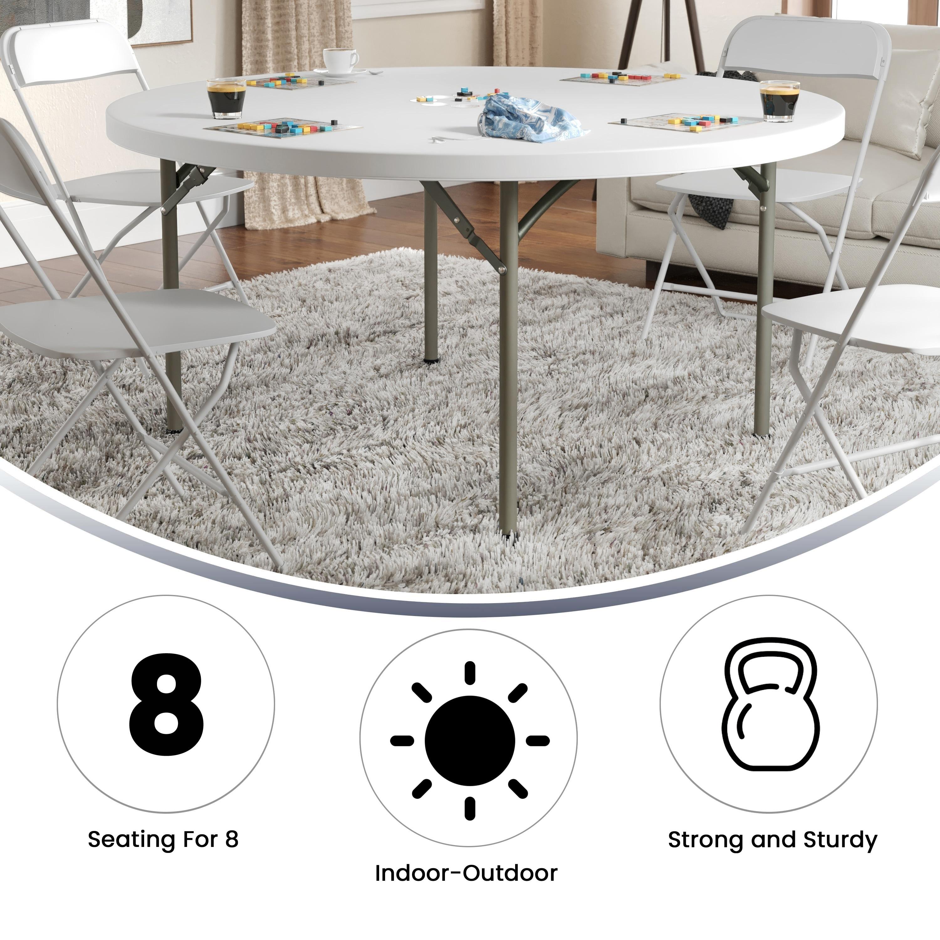 Gray Metal Frame Round White Plastic Folding Table