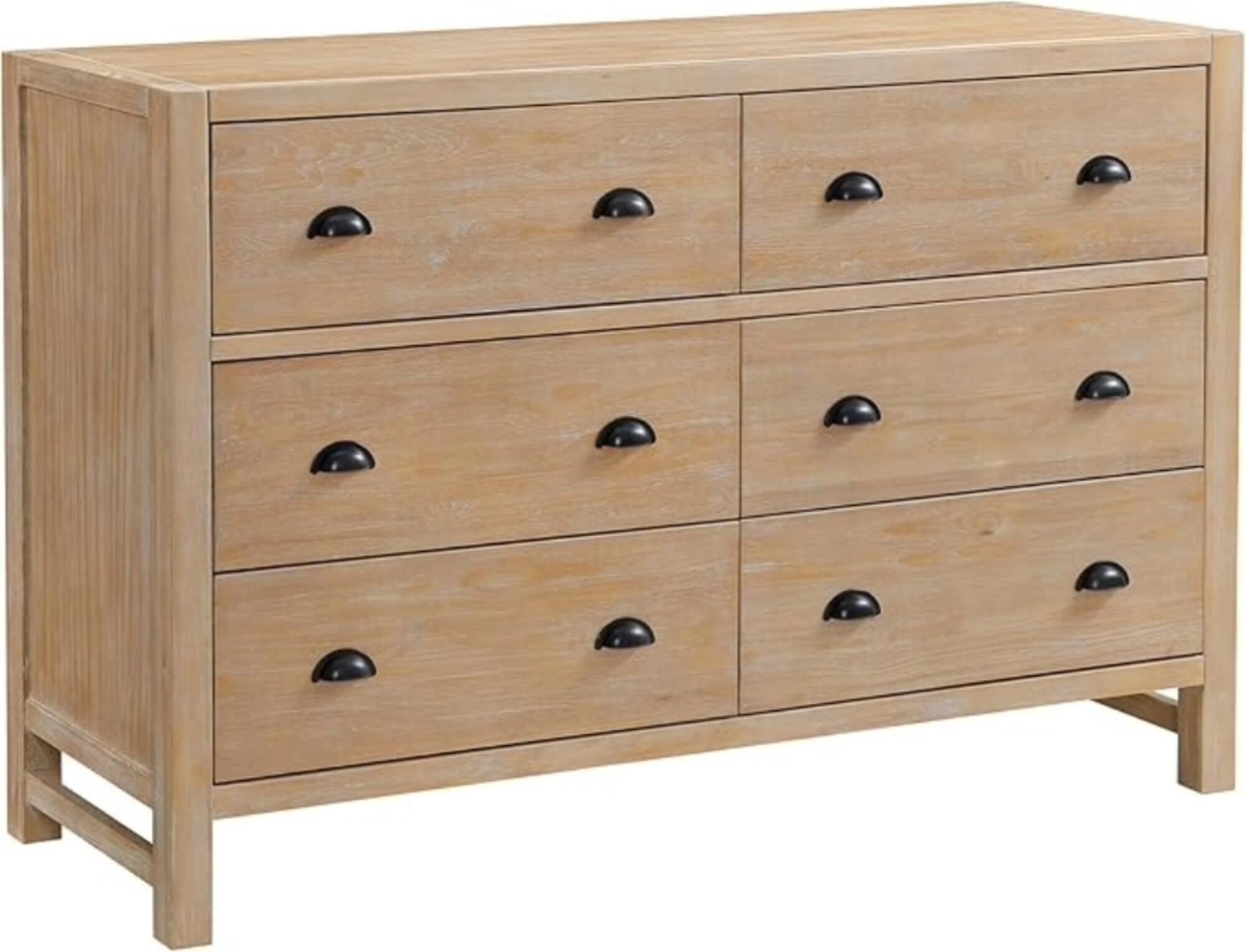 Arden 5-Piece Bedroom Set - Queen Bed, Two 2-Drawer Nightstands, 5-Drawer Chest, 6-Drawer Double Dresser, Solid Pine Wood, Light Driftwood Finish, Modern Rustic Style