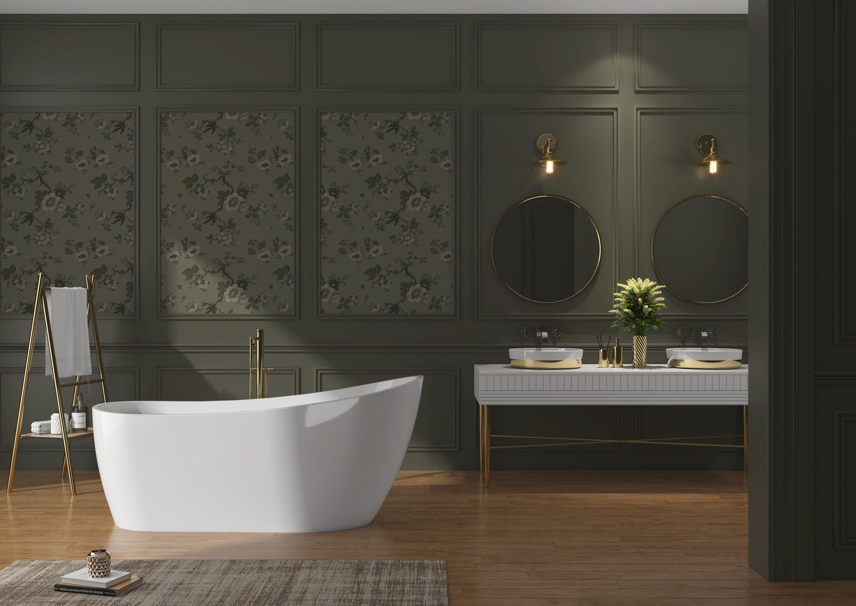 59" x 28" Freestanding Soaking Fiberglass Bathtub