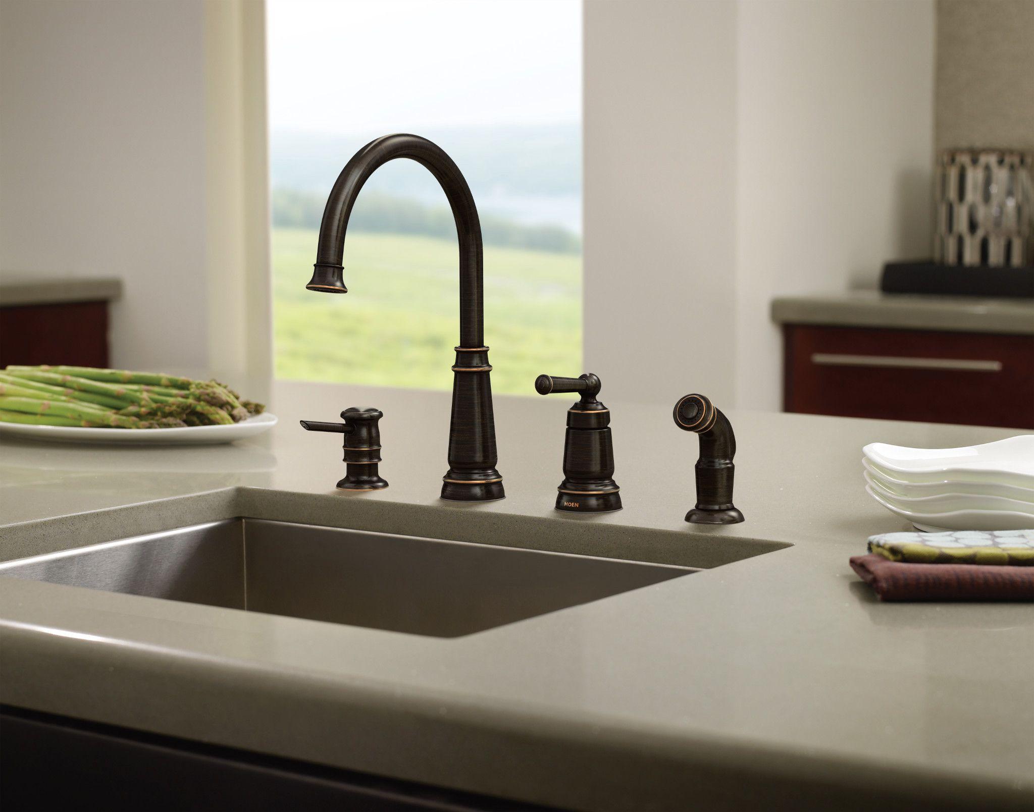 Moen Edison Mediterranean Bronze Single Handle Deck-mount Kitchen Faucet (Soap Dispenser Included) ( Side Sprayer Included )