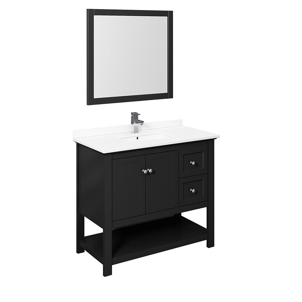 Fresca Manchester 42" Traditional Wood Bathroom Vanity with Mirror in Black